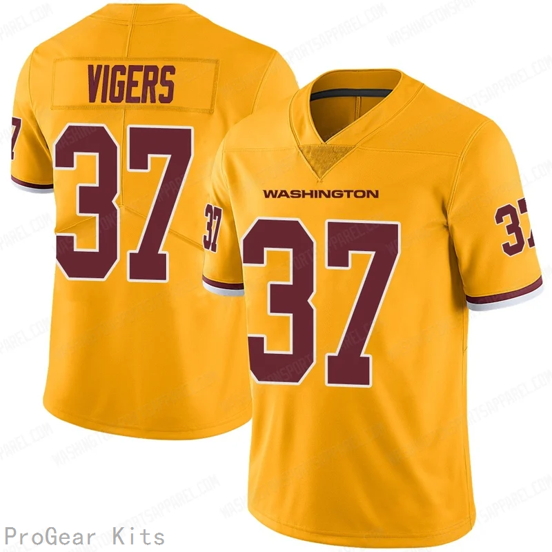 Car'lin Vigers Rush Washington Commanders Jersey No.37 Gold NFL Football Fan Wear