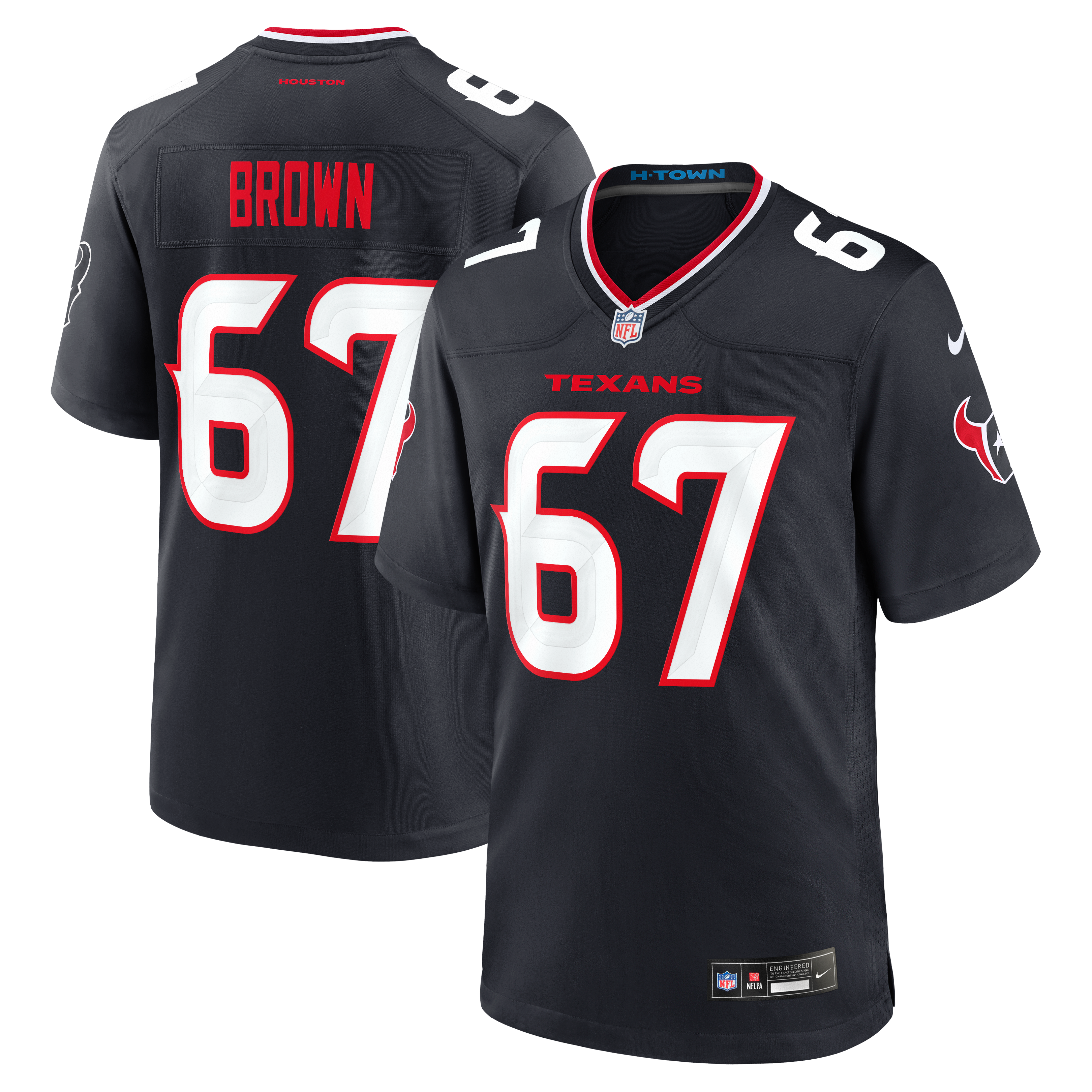 Evan Brown Houston Texans Game Jersey Brown NFL Football Fan Wear Evan Brown