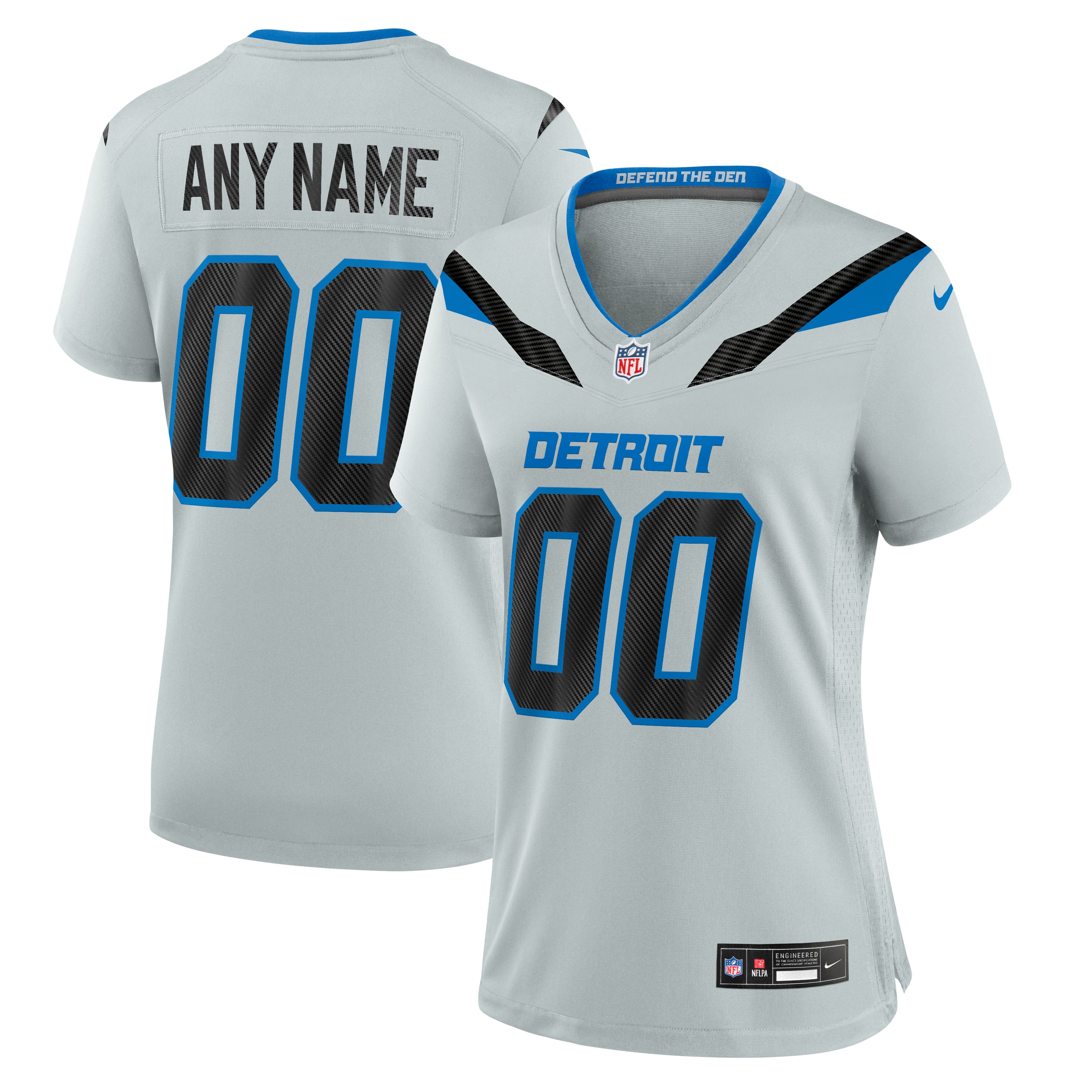 Detroit Lions Custom Jersey Silver NFL Football Fan Wear Custom Number