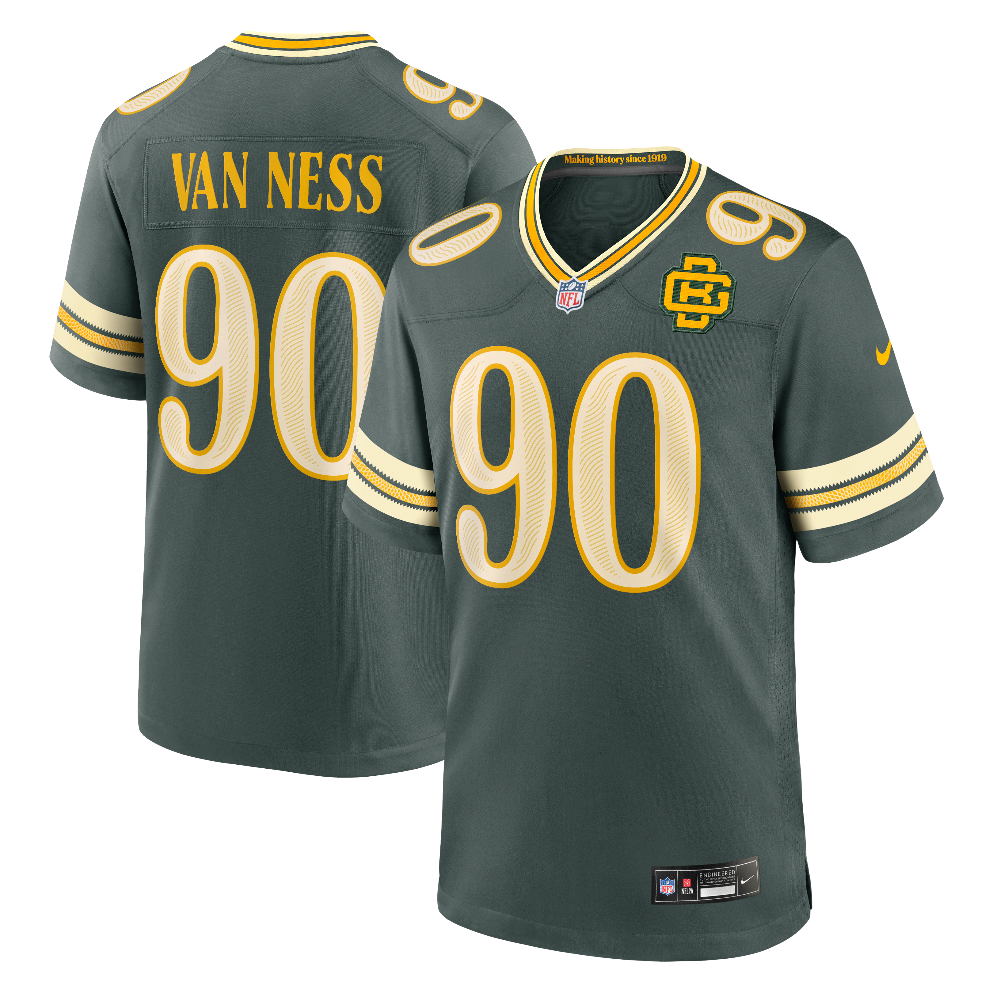 Lukas Van Ness Green Bay Packers Game Jersey Green NFL Football Fan Wear