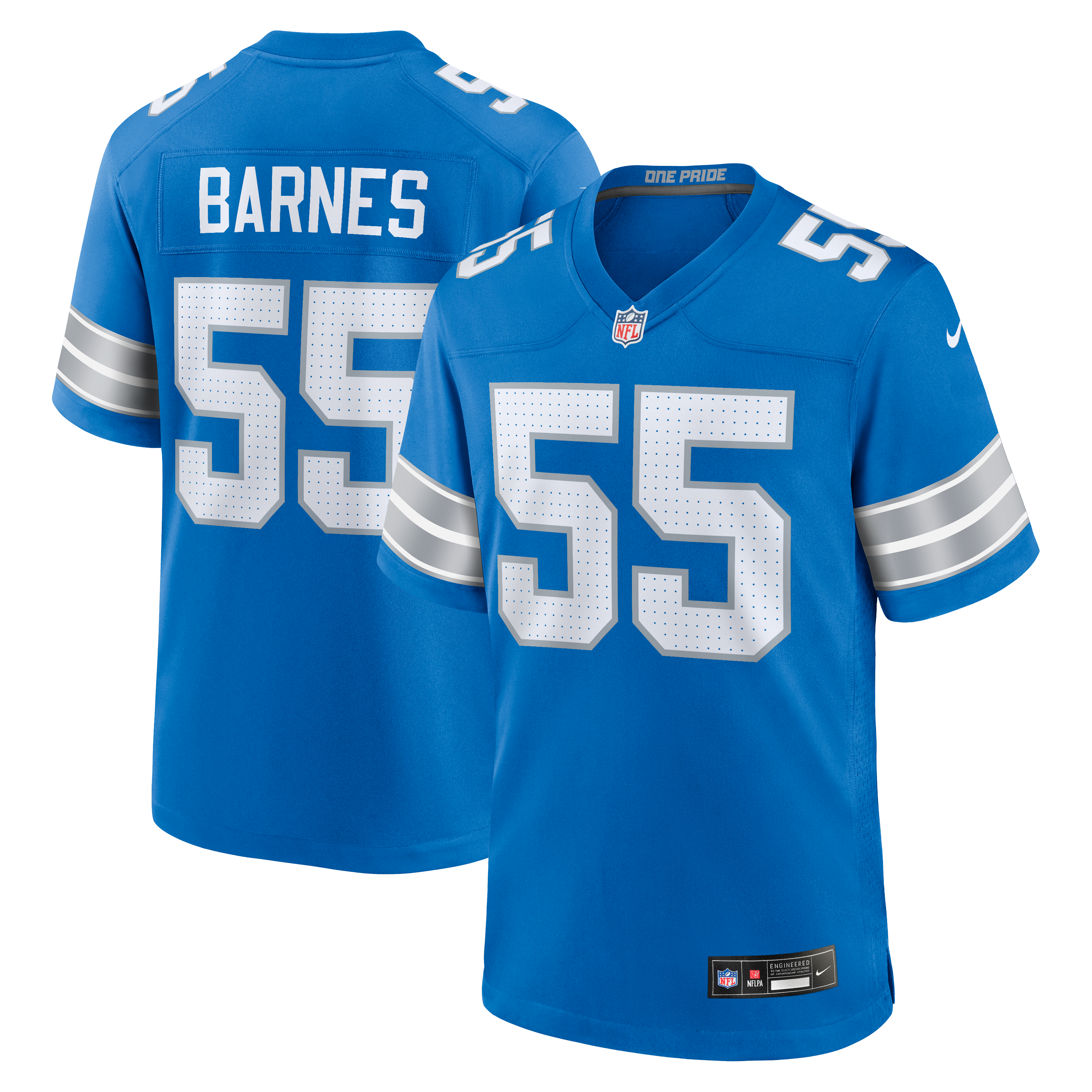 Derrick Barnes Detroit Lions Game Jersey Blue NFL Football Fan Wear