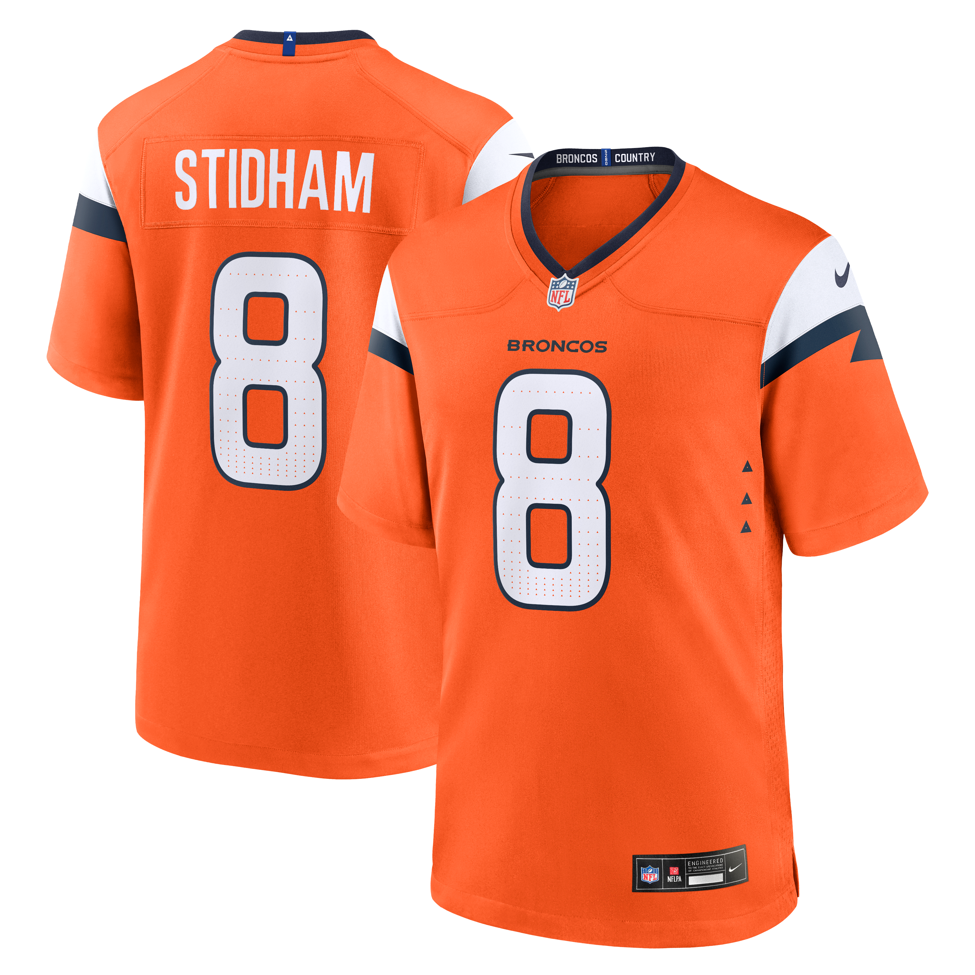 Jarrett Stidham Denver Broncos Game Jersey Orange NFL Football Fan Wear