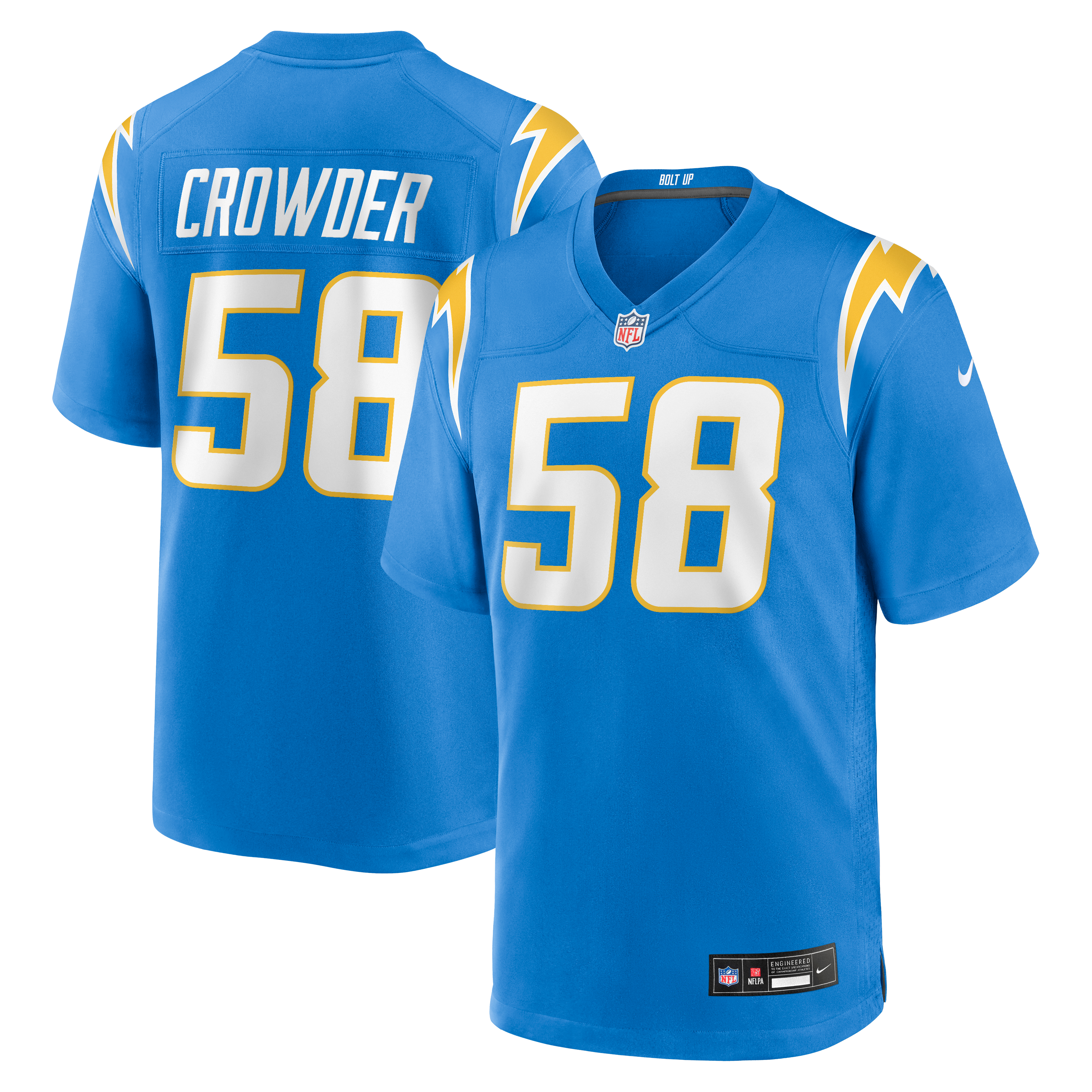 Tae Crowder Los Angeles Chargers Game Jersey Powder Blue NFL Football Fan Wear Tae Crowder