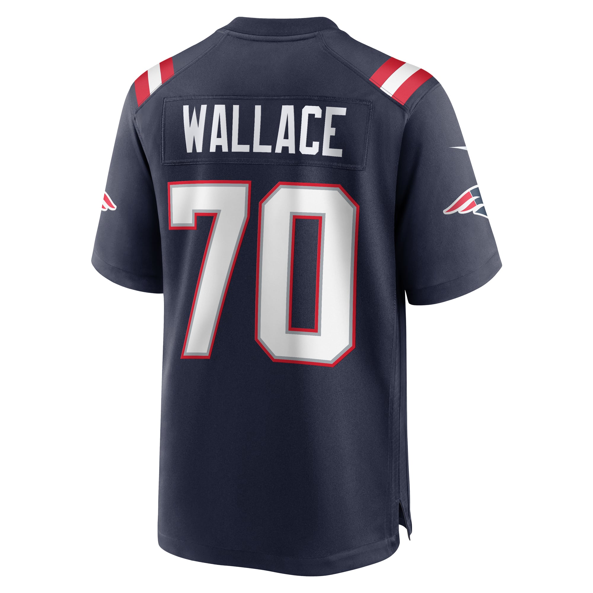 Caedan Wallace New England Patriots Game Jersey Navy NFL Football Fan Wear Caedan Wallace