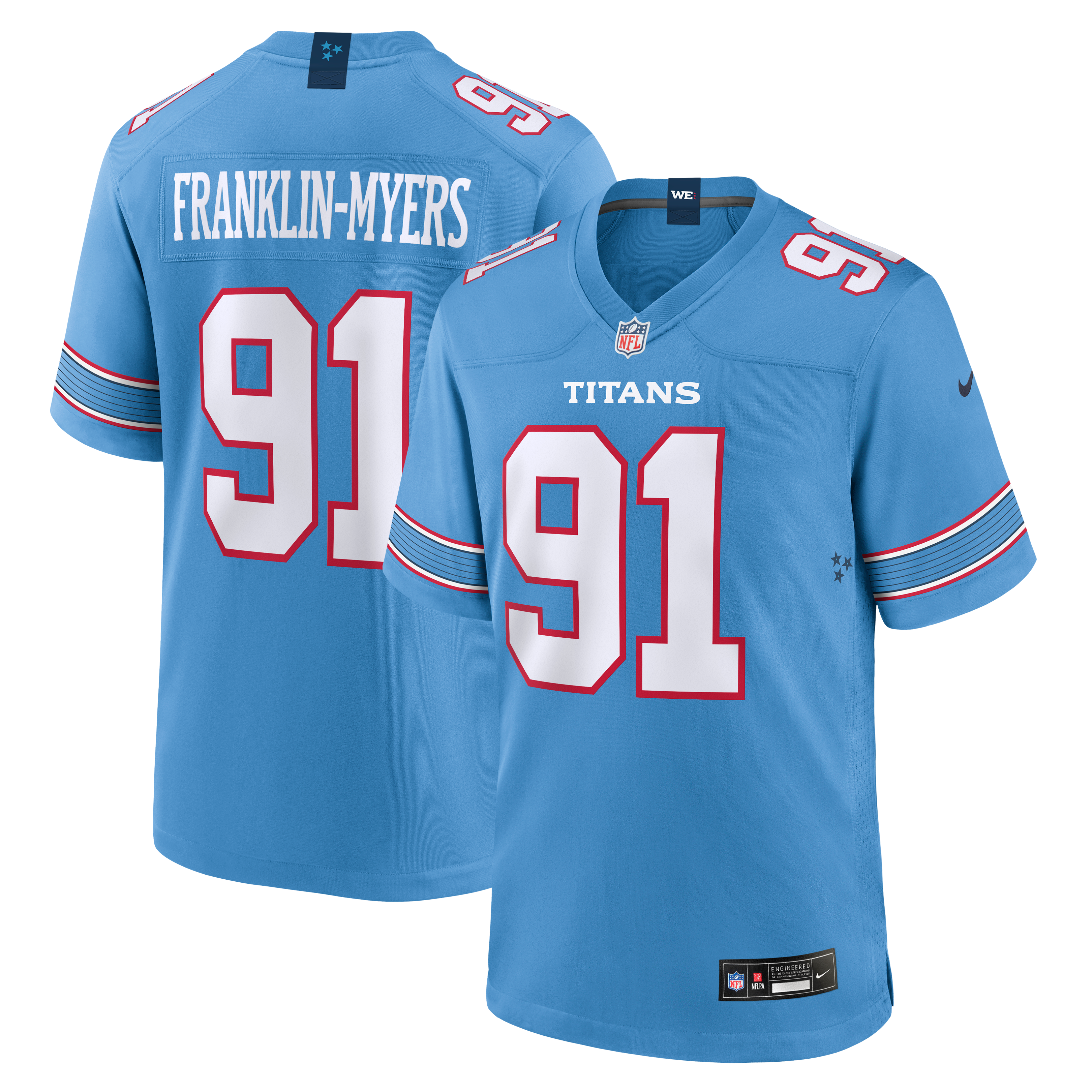 John Franklin-Myers Tennessee Titans Game Jersey Light Blue NFL Football Fan Wear