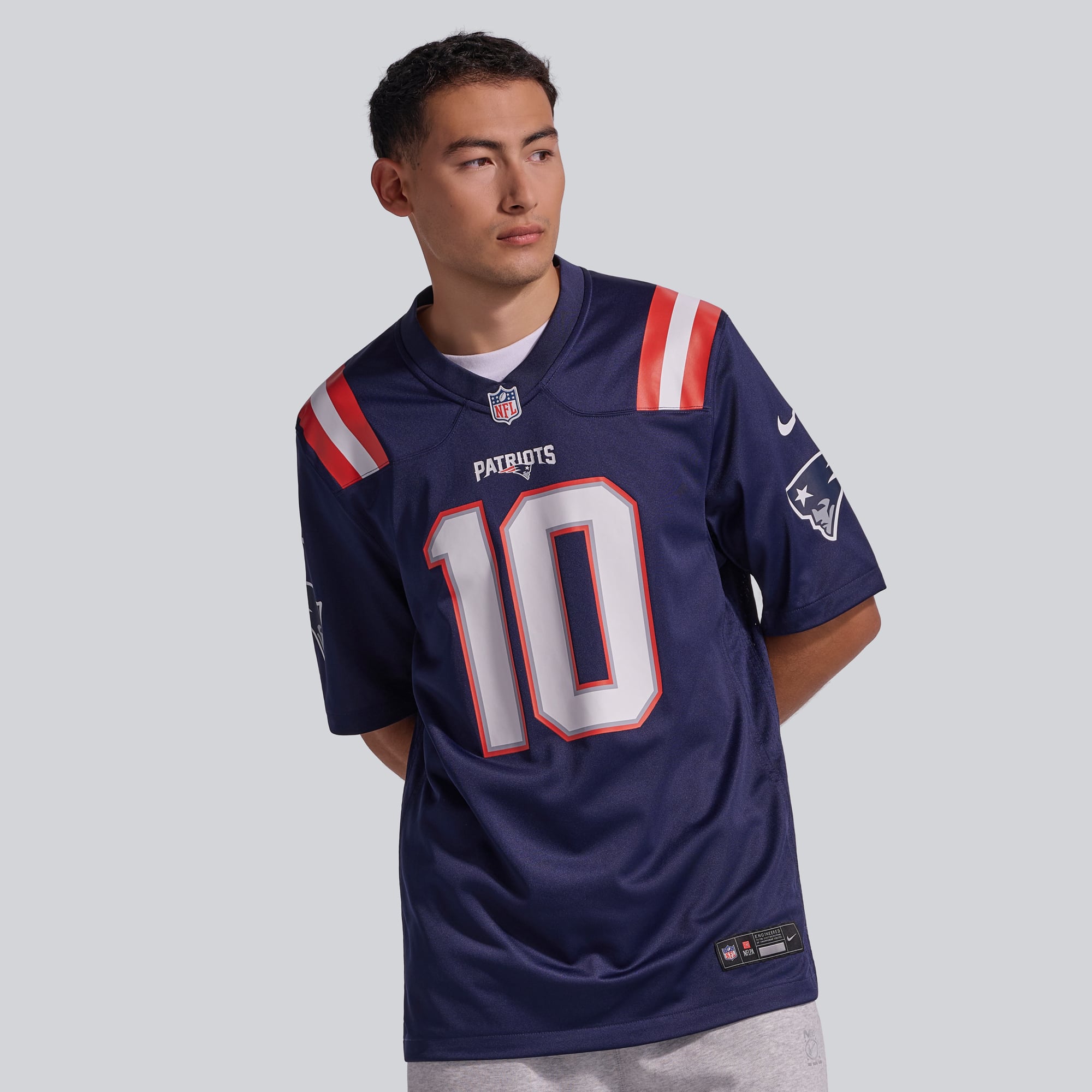 Drake Maye New England Patriots Player Jersey Navy NFL Football Fan Wear