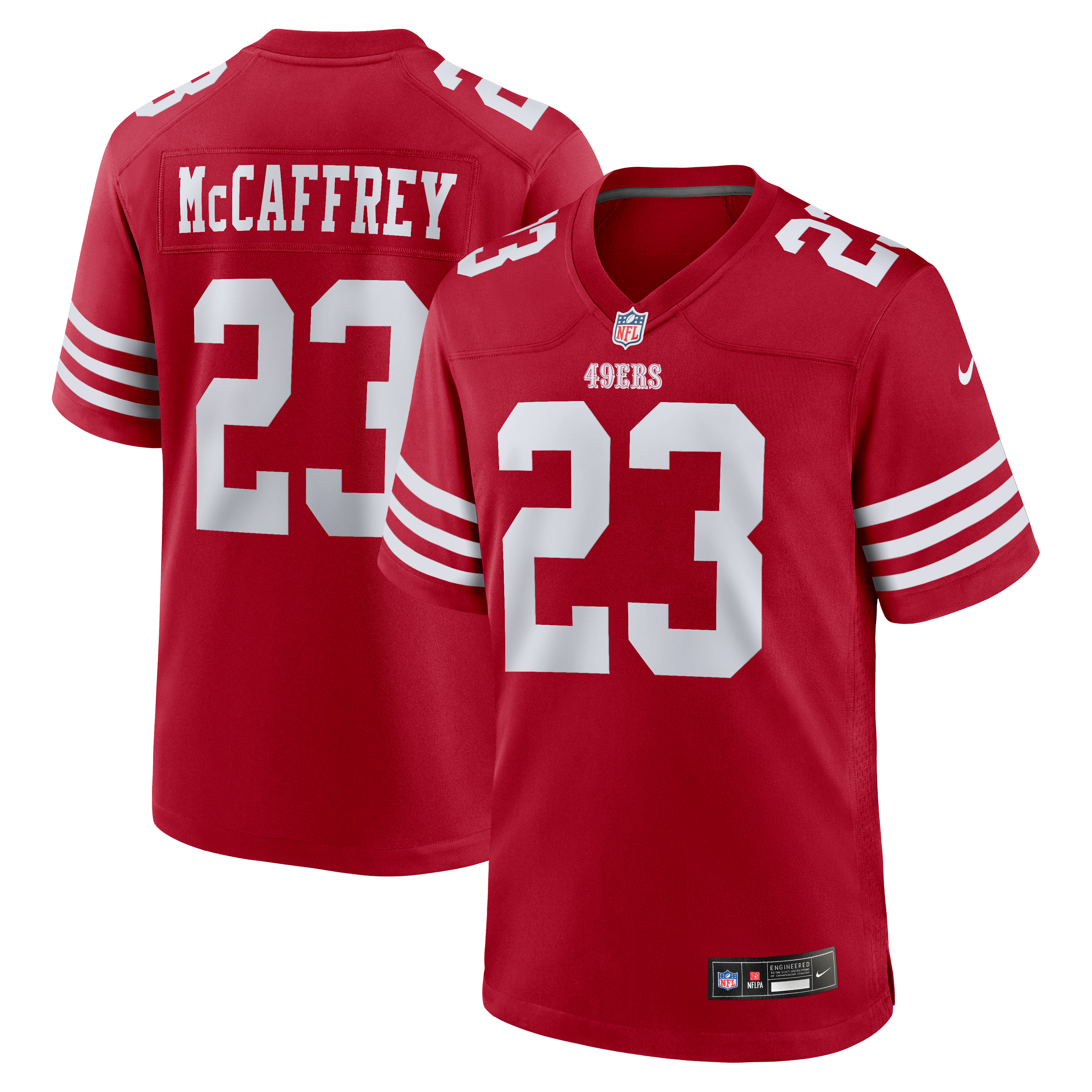 Christian McCaffrey San Francisco 49ers Player Jersey Scarlet NFL Football Fan Wear