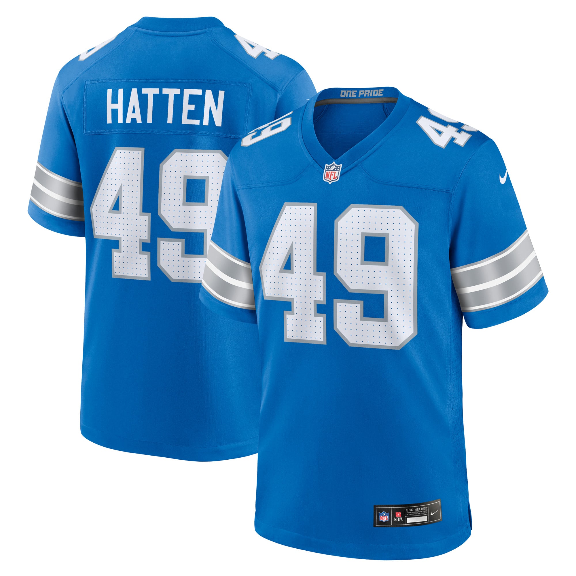 Hogan Hatten Detroit Lions Game Jersey Blue NFL Football Fan Wear Hogan Hatten