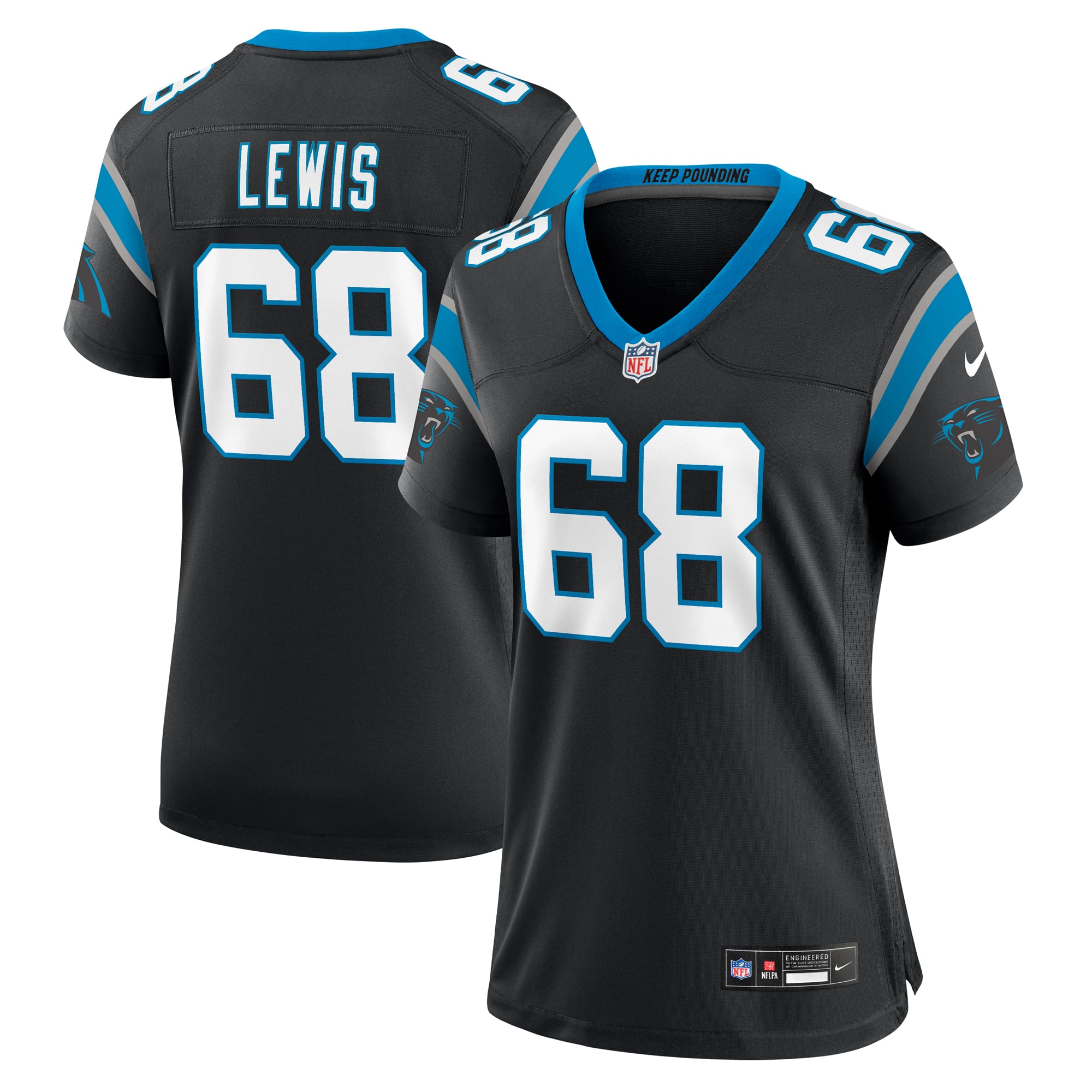 Damien Lewis Carolina Panthers Game Jersey Black NFL Football Fan Wear