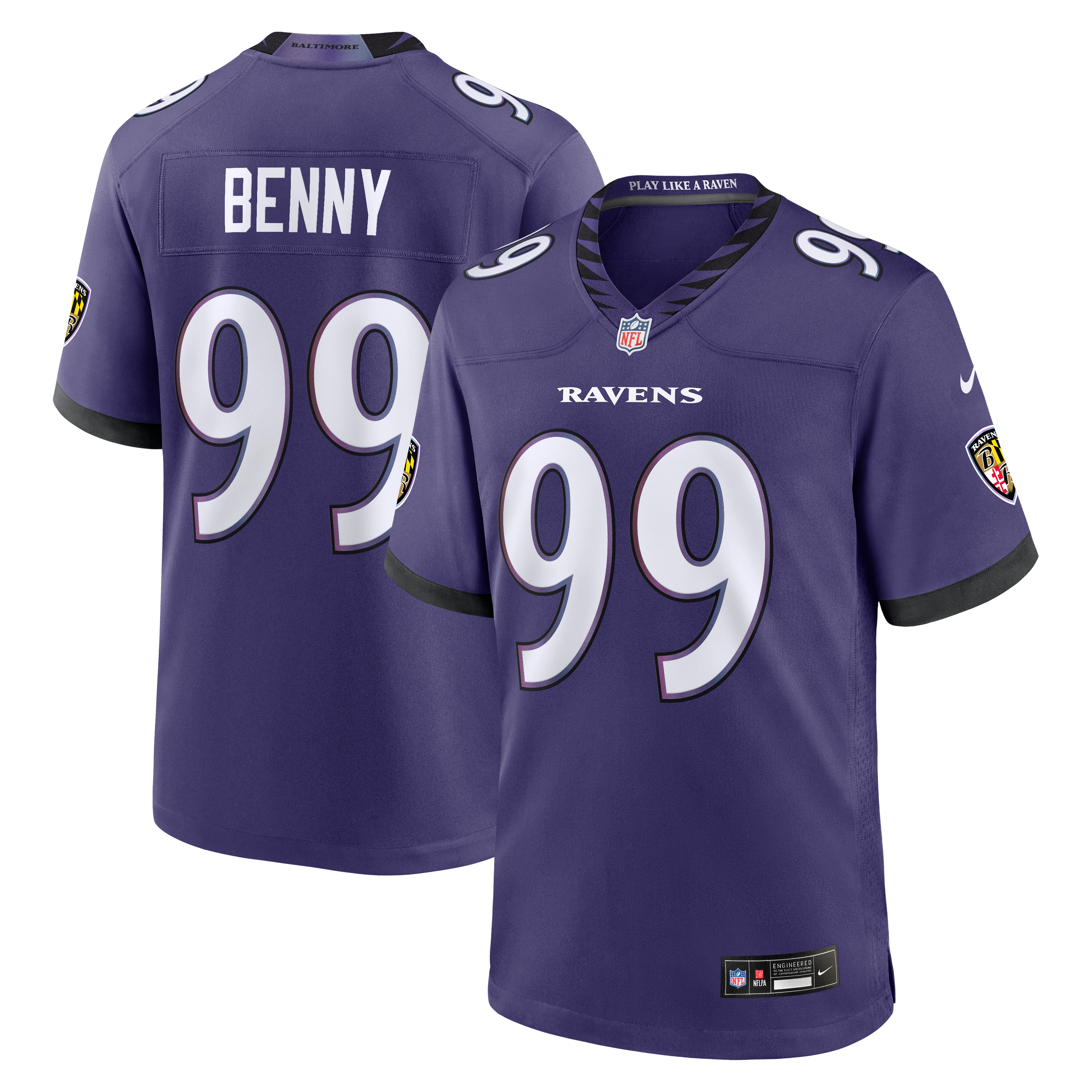 Rayshaun Benny Baltimore Ravens Game Jersey Purple NFL Football Fan Wear Rayshaun Benny