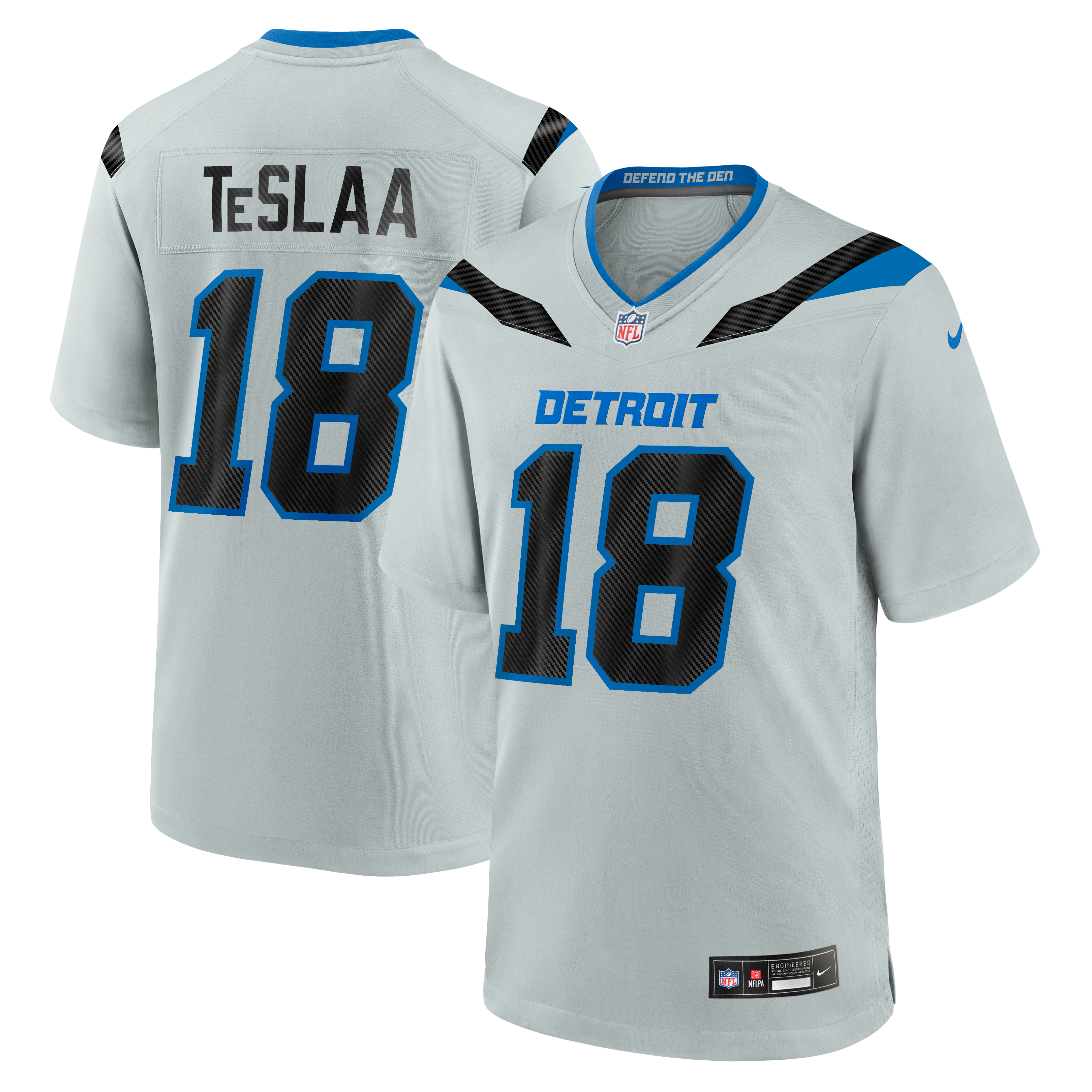 Isaac TeSlaa Detroit Lions Game Jersey Silver NFL Football Fan Wear