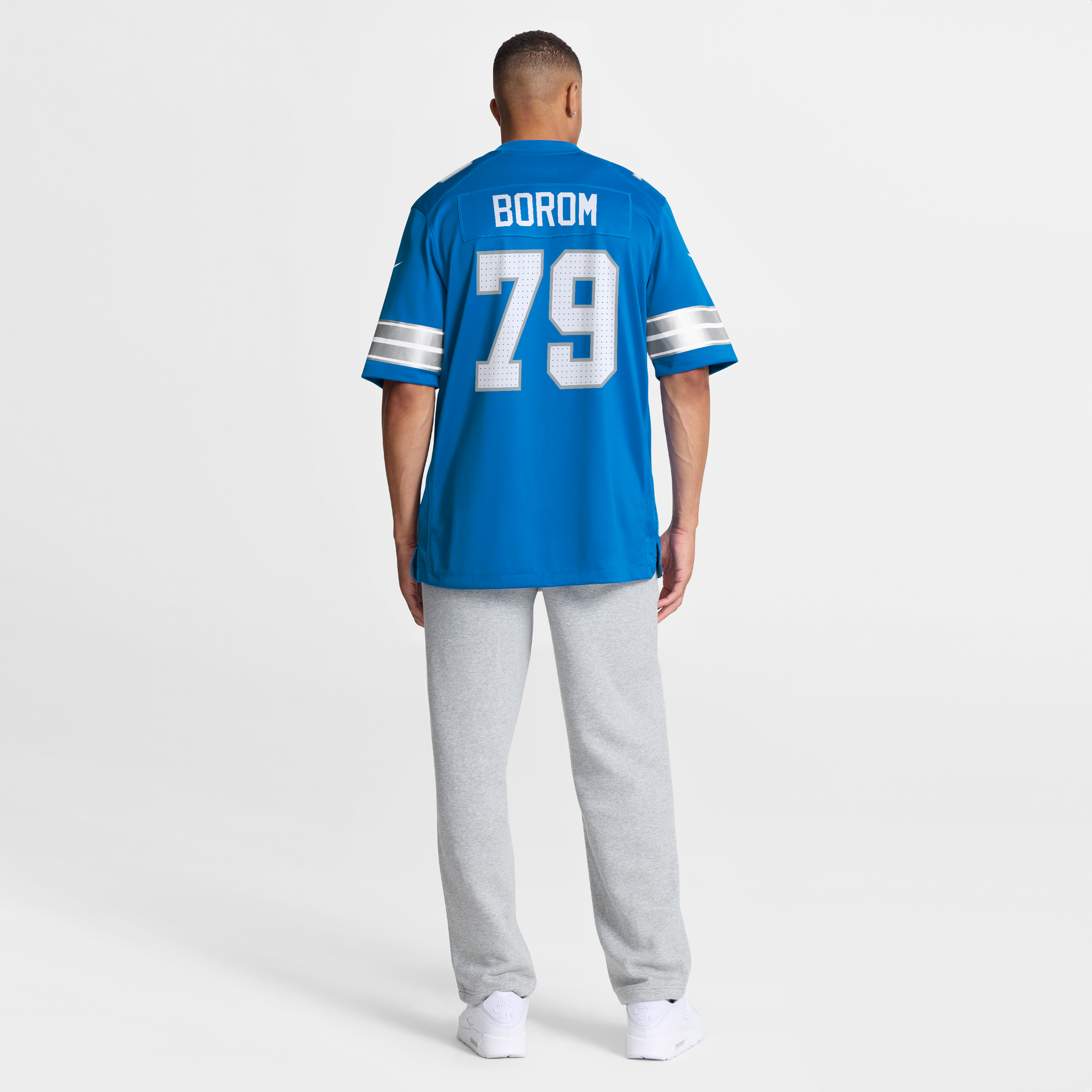 Larry Borom Detroit Lions Game Jersey Blue NFL Football Fan Wear