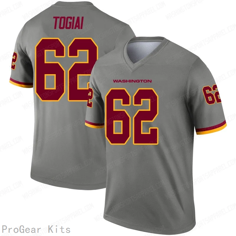 Tanoa Togiai Inverted Washington Commanders Legend Jersey No.62 Gray NFL Football Fan Wear
