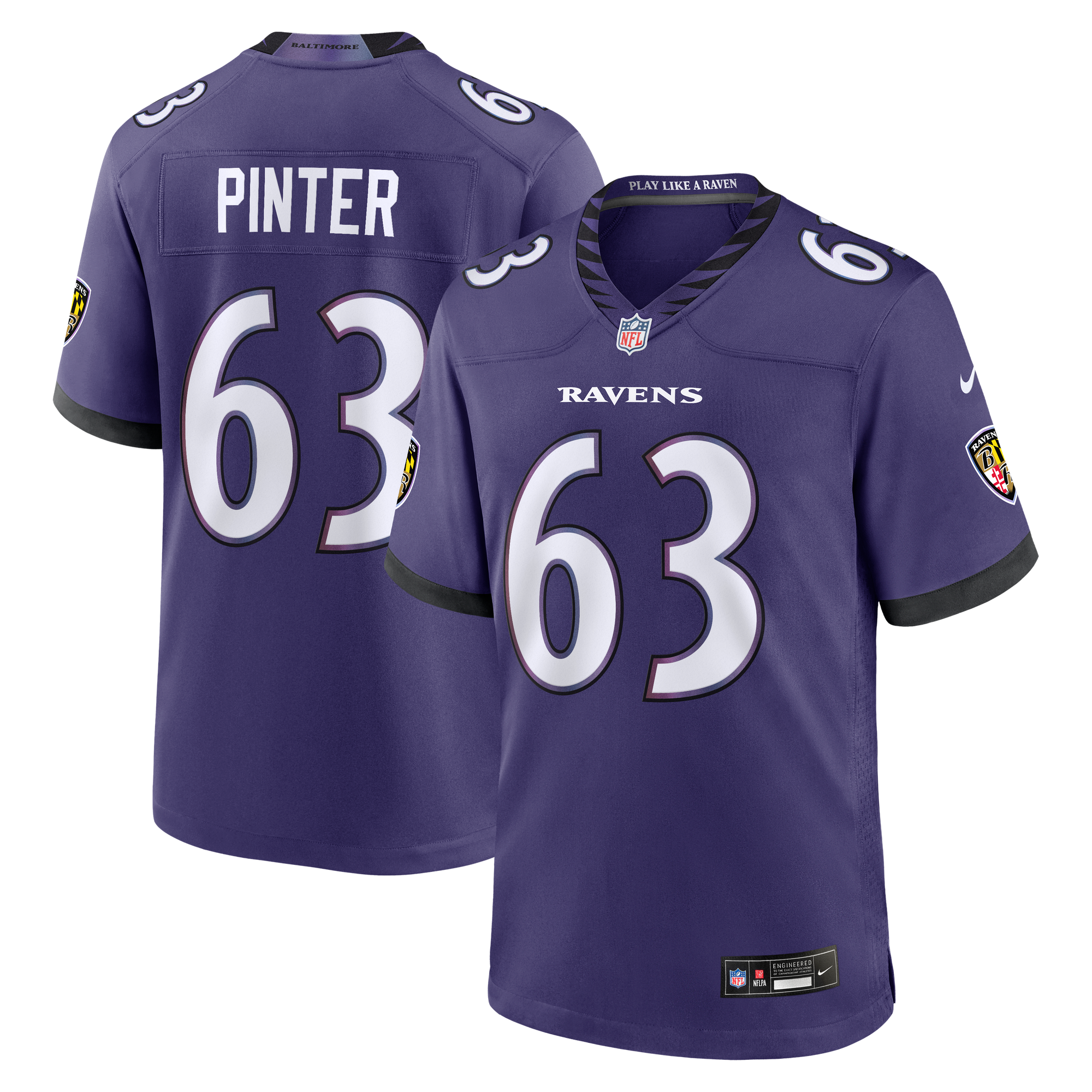 Danny Pinter Baltimore Ravens Game Jersey Purple NFL Football Fan Wear Danny Pinter