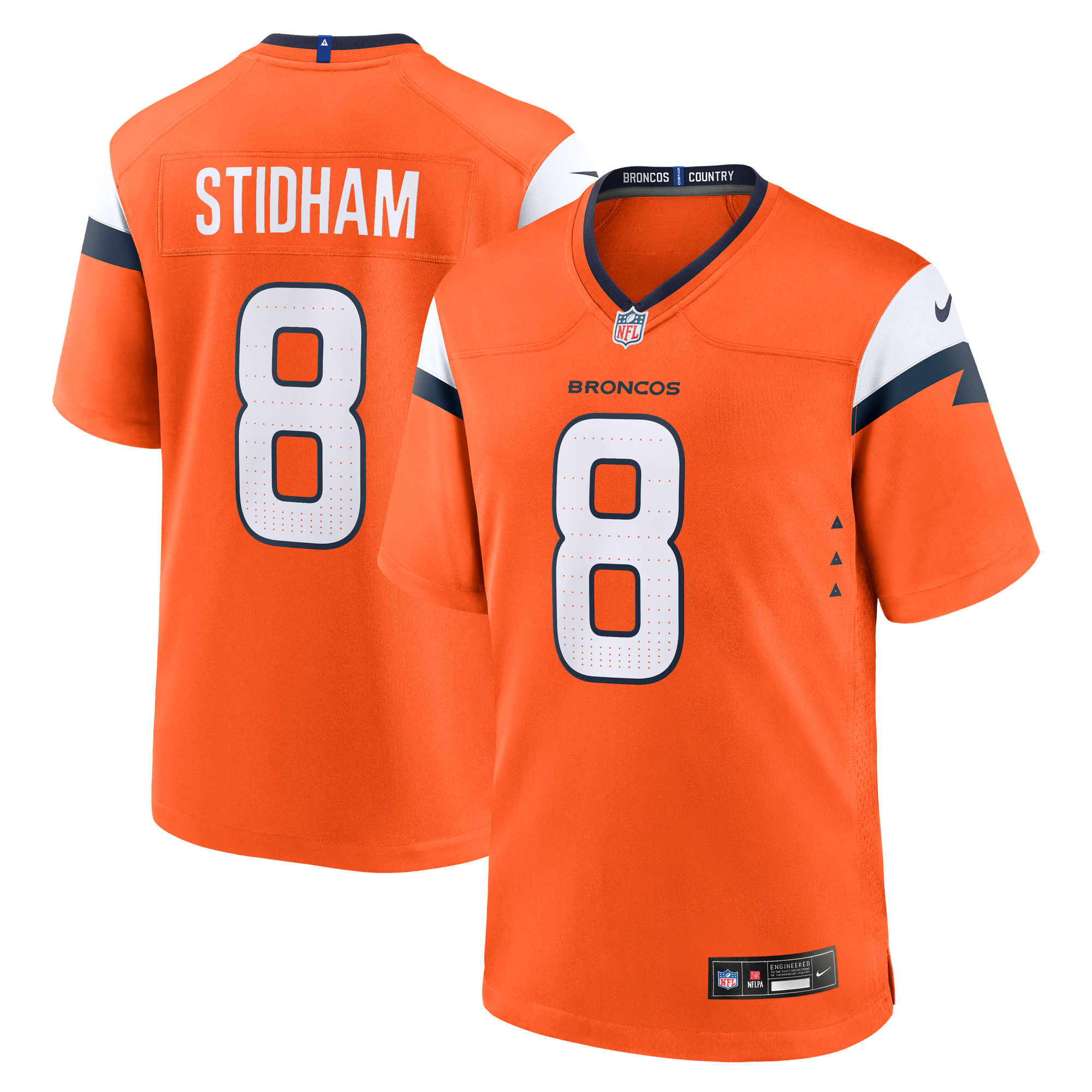 Jarrett Stidham Denver Broncos Game Jersey Orange NFL Football Fan Wear
