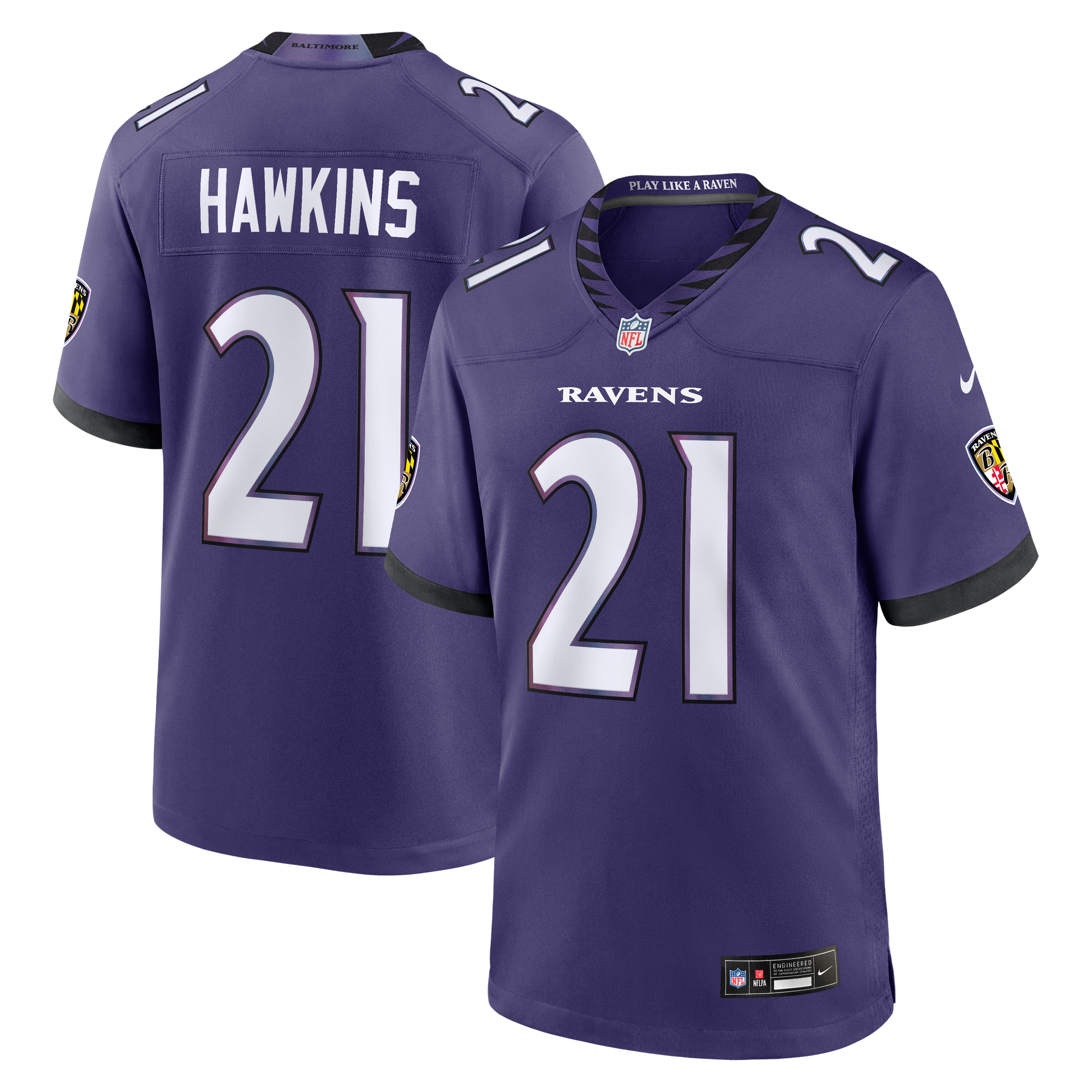 Jaylinn Hawkins Baltimore Ravens Game Jersey Purple NFL Football Fan Wear Jaylinn Hawkins