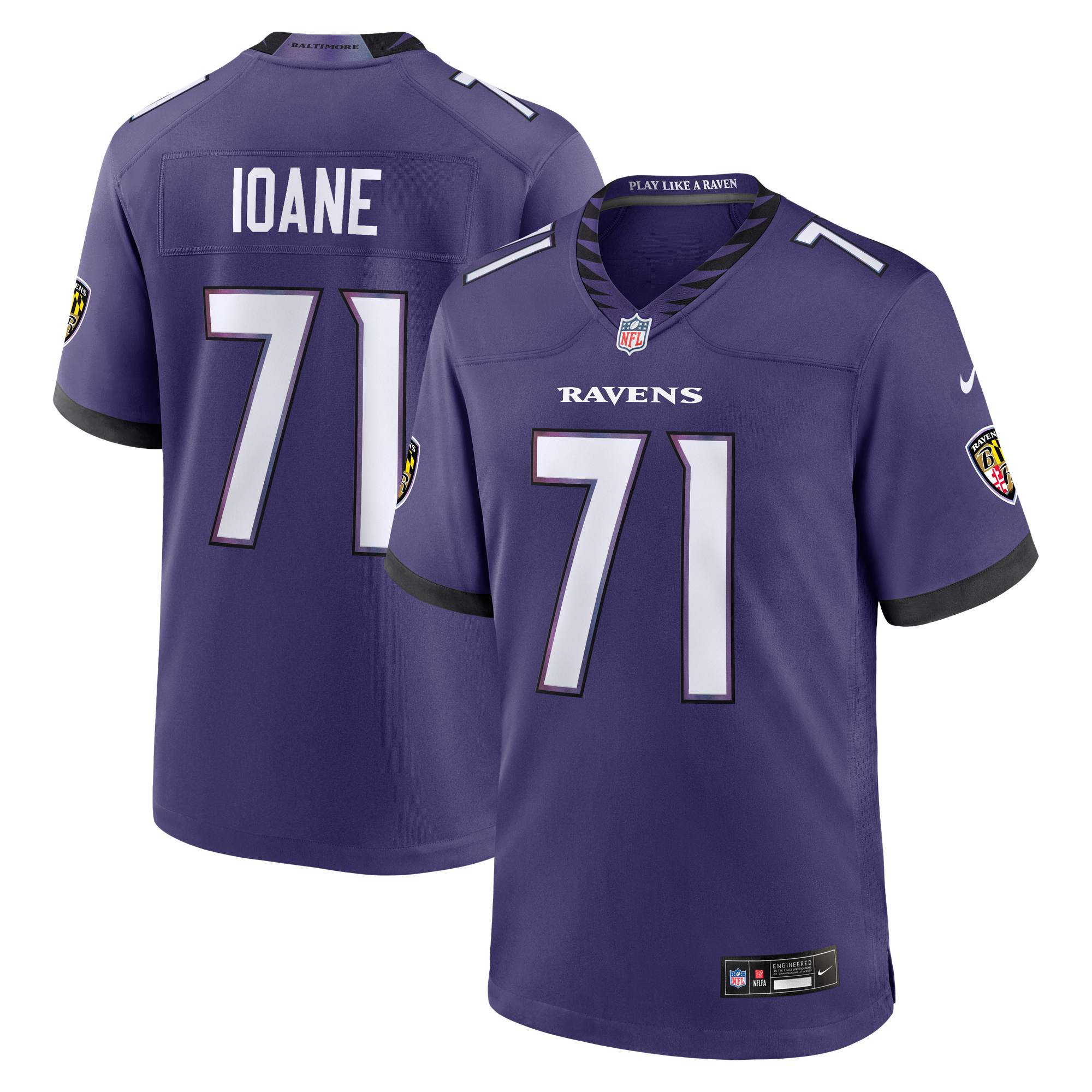 Olaivavega Ioane Baltimore Ravens Game Jersey Purple NFL Football Fan Wear Olaivavega Ioane