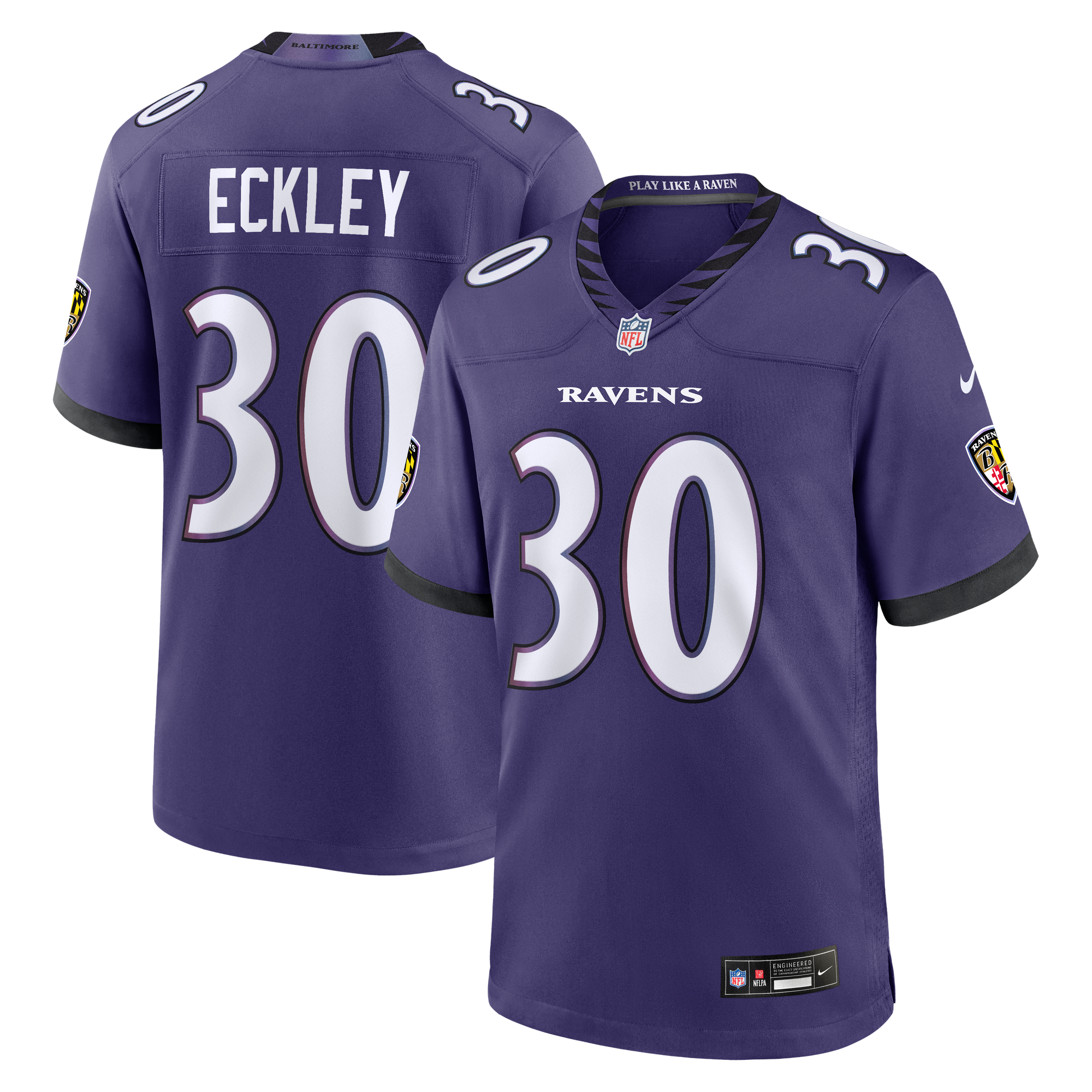 Ryan Eckley Baltimore Ravens Game Jersey Purple NFL Football Fan Wear Ryan Eckley