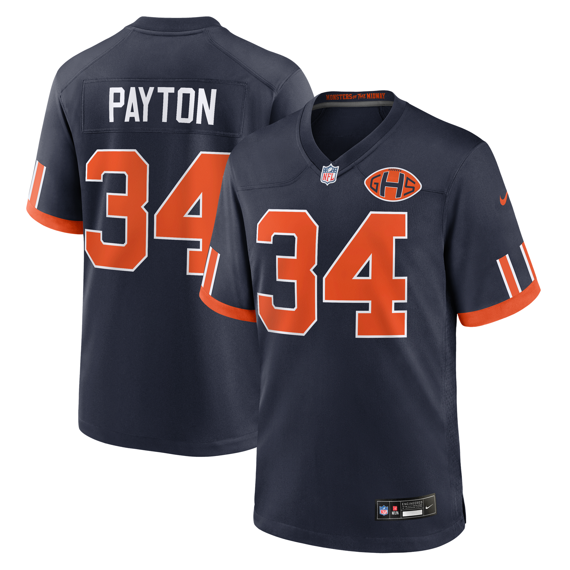 Walter Payton Chicago Bears Game Jersey Navy NFL Football Fan Wear Walter Payton