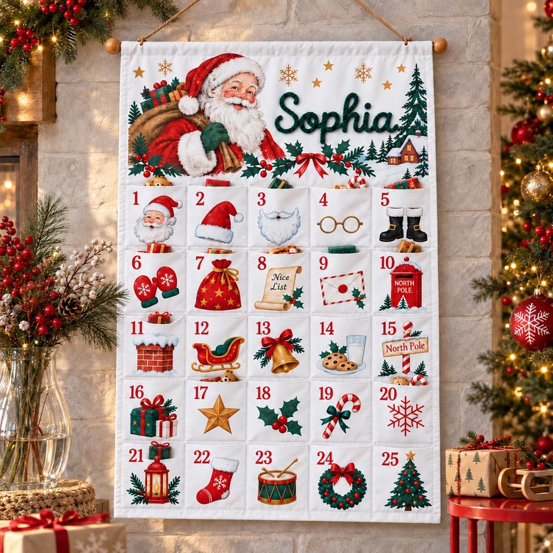 Weihnachtsmann-Adventskalender mit dem Namen Sophia