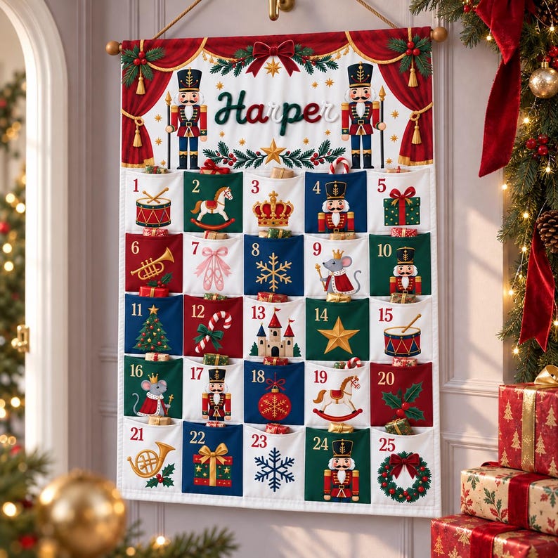 Nussknacker-Adventskalender mit 25 nummerierten Taschen