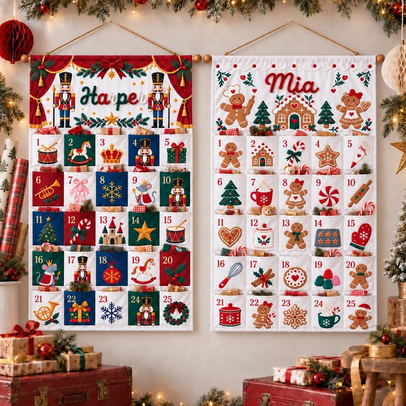 Zwei personalisierte Adventskalender als Wanddekoration