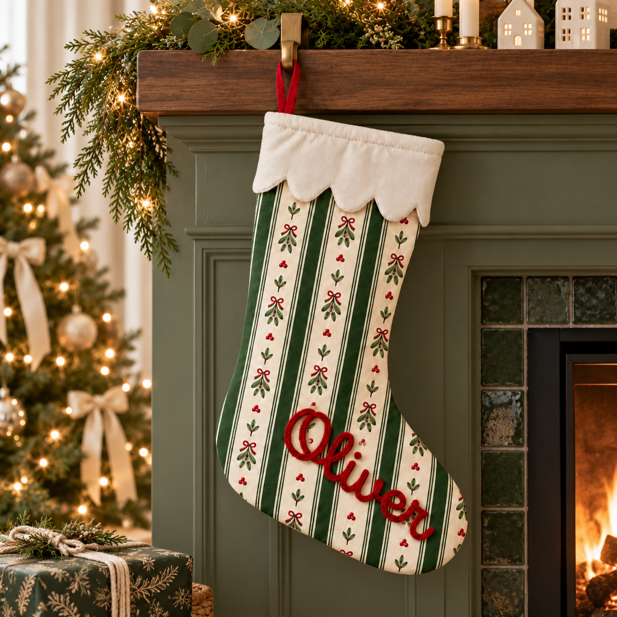 Personalisierter Weihnachtsstrumpf Oliver mit Mistelzweigen