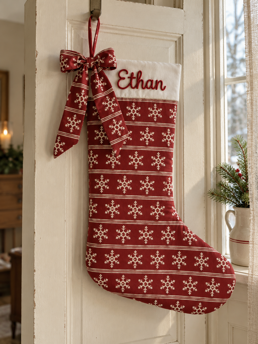 Weihnachtsstrumpf mit Wunschname und dekorativem Bündchen