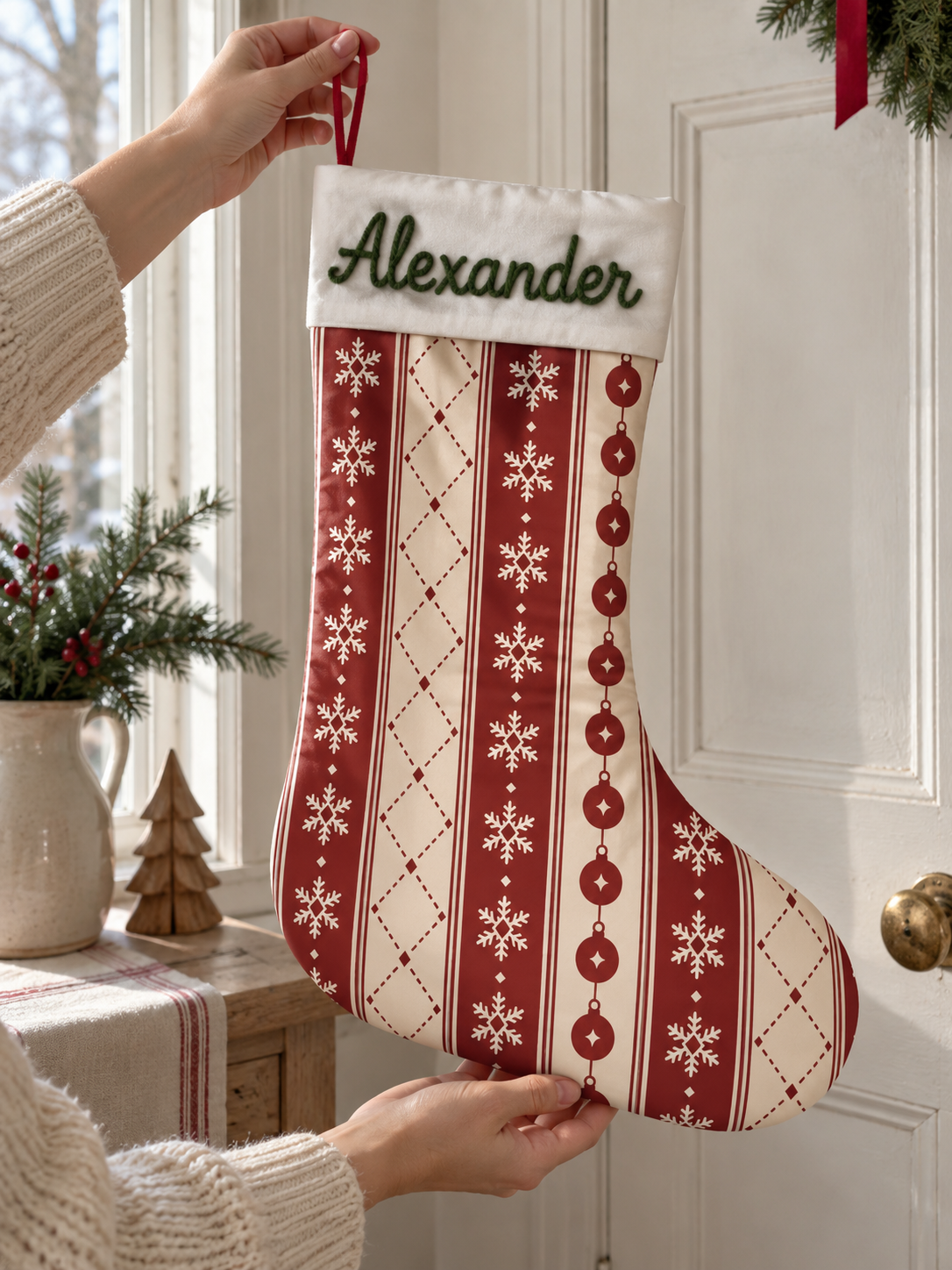 Weihnachtsstrumpf mit Namen als persönliche Weihnachtsdekoration