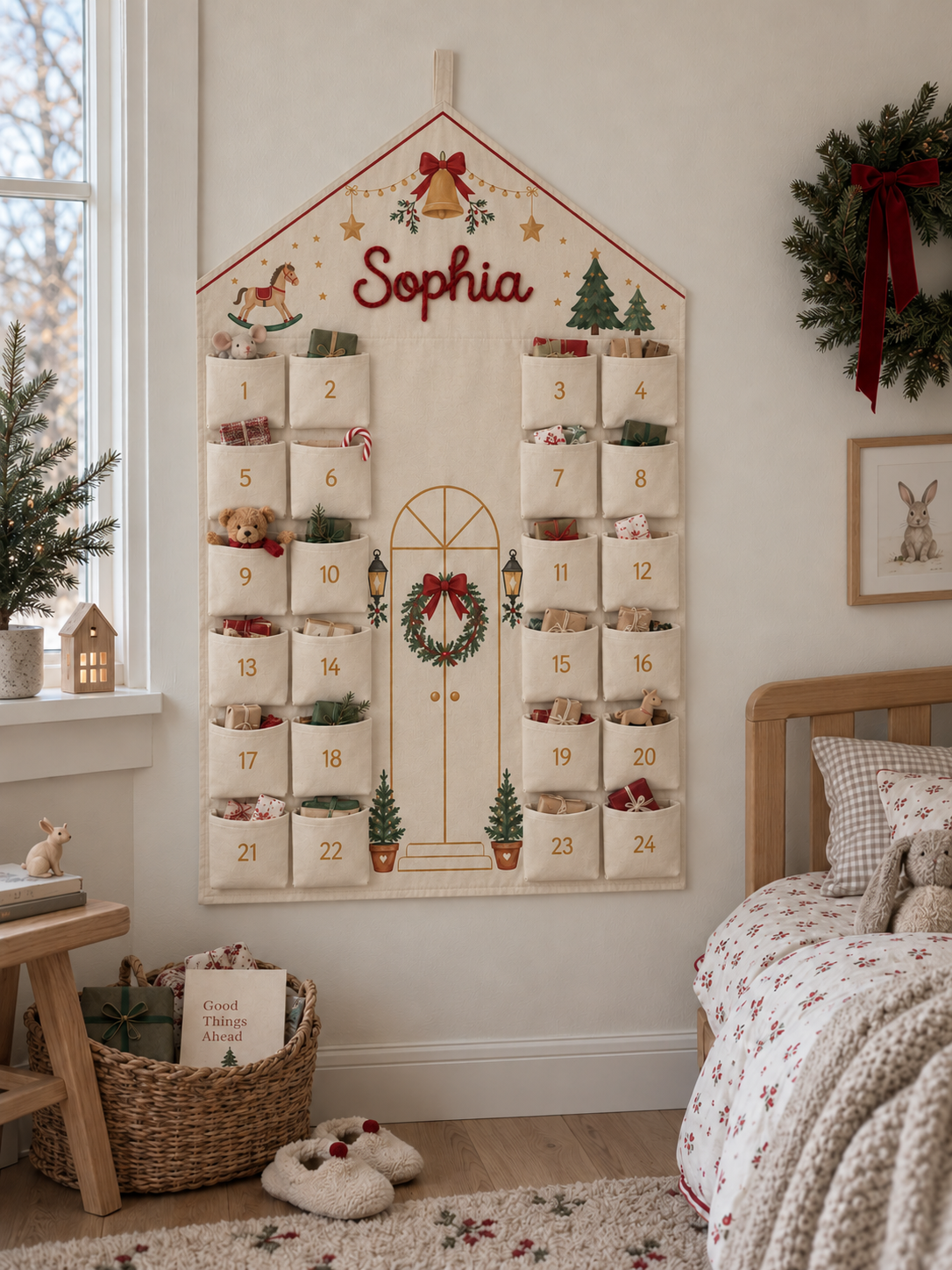 Personalisierter Haus-Adventskalender im Hochformat mit Wunschname Sophia