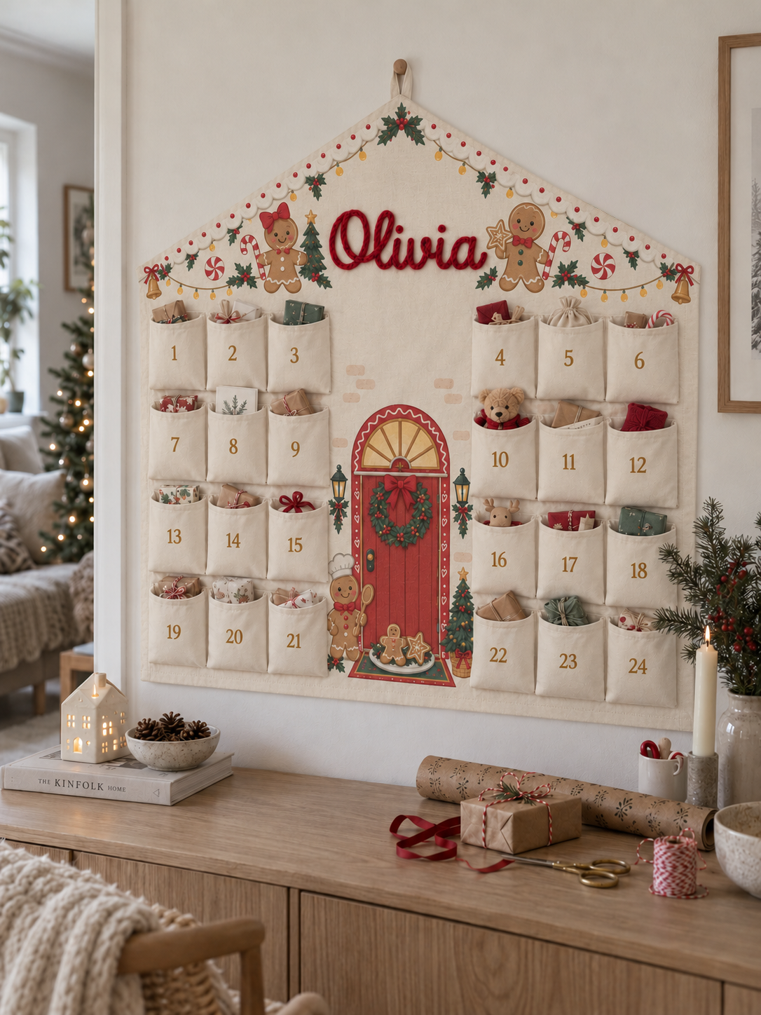 Personalisierter Haus-Adventskalender im Querformat mit Wunschname Olivia