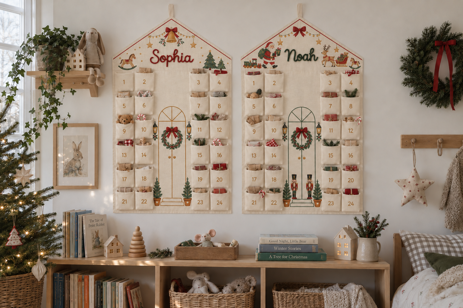 Zwei personalisierte Haus-Adventskalender im Hochformat