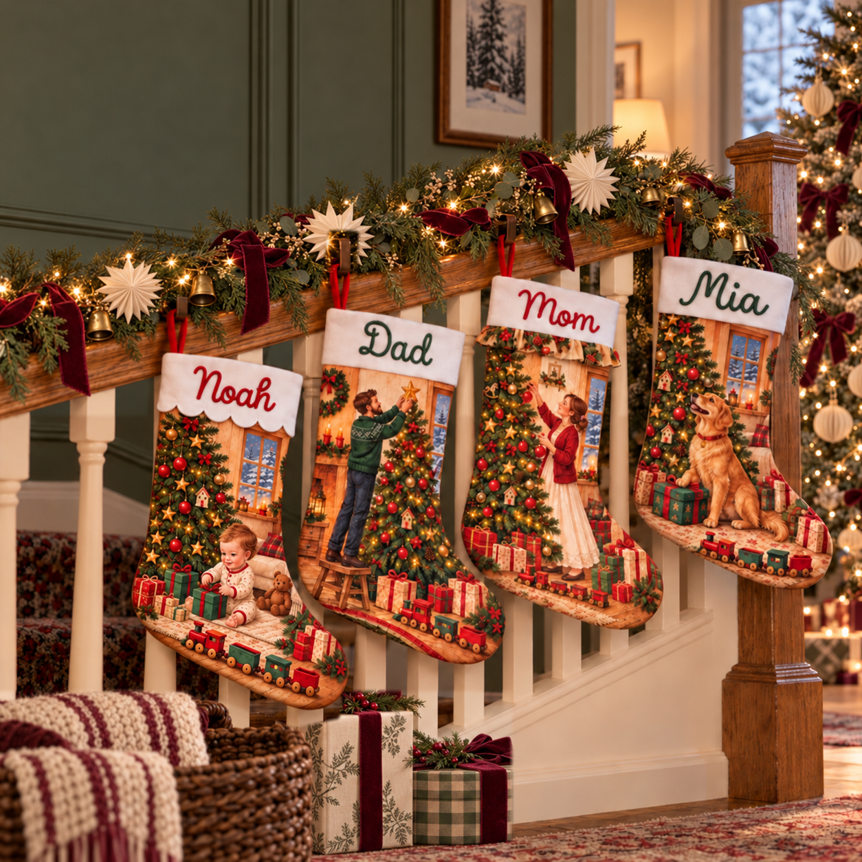 Personalisierte Weihnachtsstrümpfe für Familie und Hund