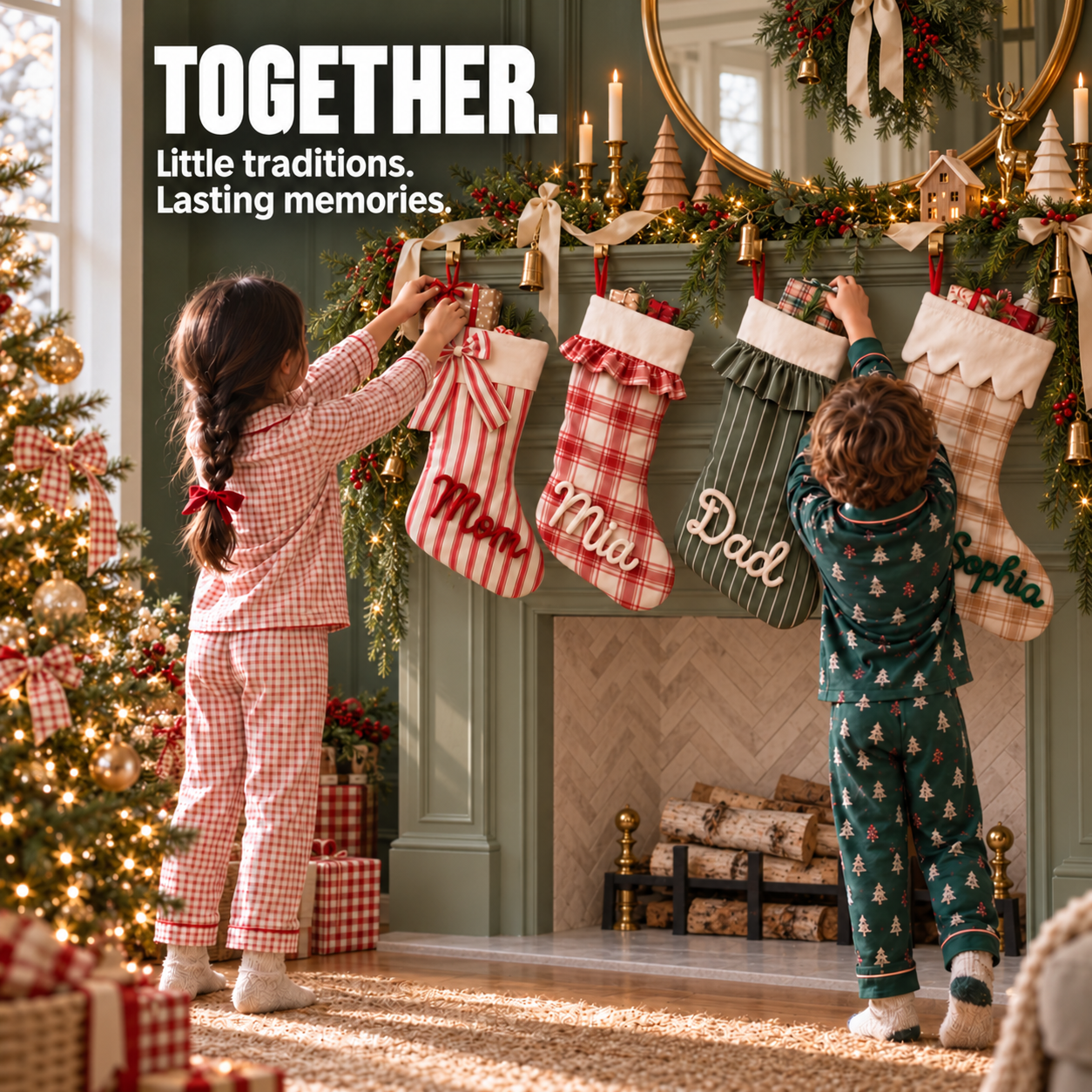 Weihnachtsstrumpf mit Name und Schriftzug Together