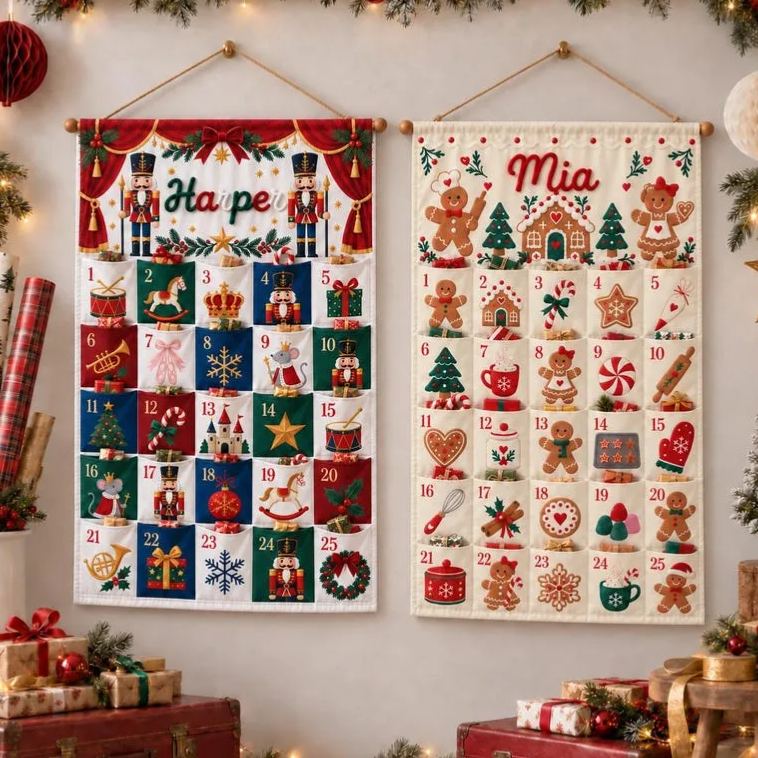 Nussknacker- und Lebkuchen-Adventskalender mit 25 Taschen