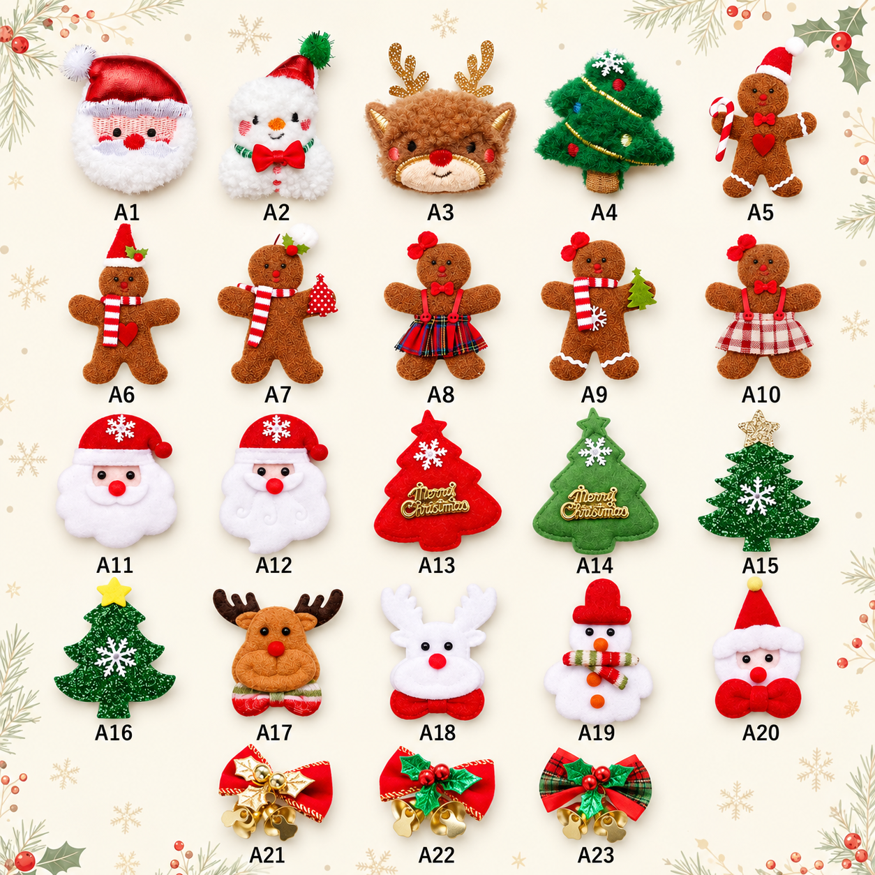 23 Weihnachtsmotive A1 bis A23 für personalisierte Geschenkesäcke