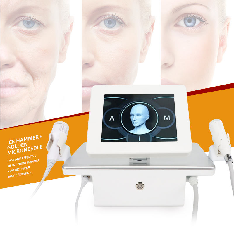 Microagulha de ouro + martelo de gelo 2 em 1 dispositivo de beleza, reparação de microagulhas RF para cicatrizes acne, marcas acne, equipamento de firmagem e antienvelhecimento