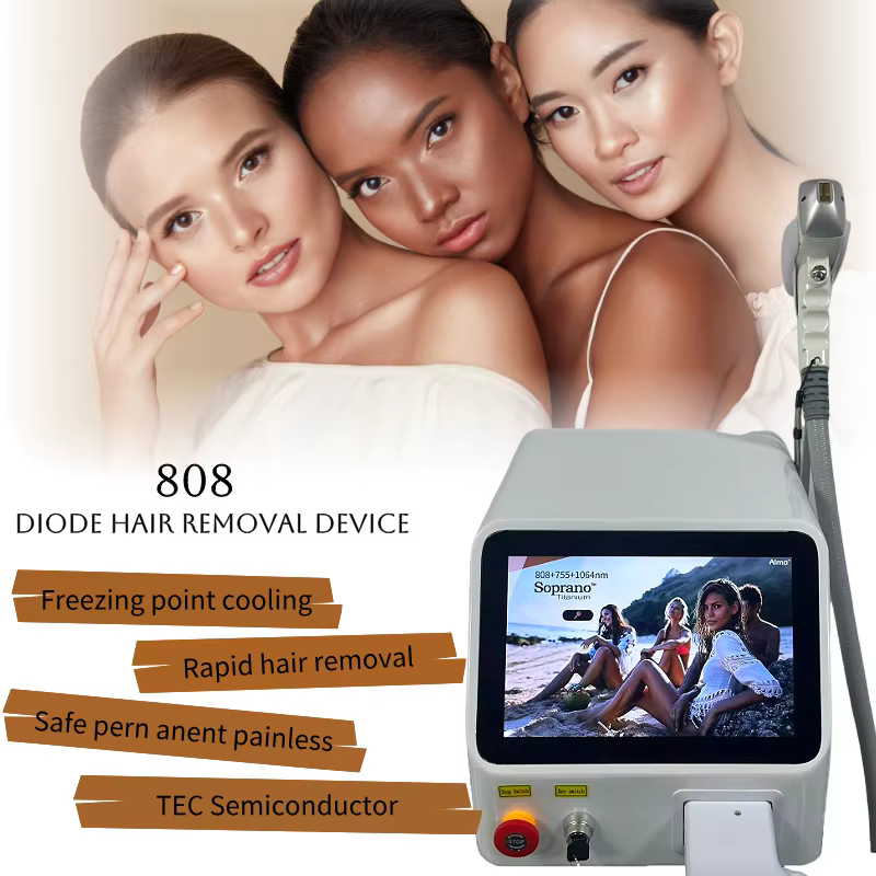 Máquina de depilação a laser de diodo de 3 comprimentos de onda/808nm 755 808 1064nm com resfriamento TEC