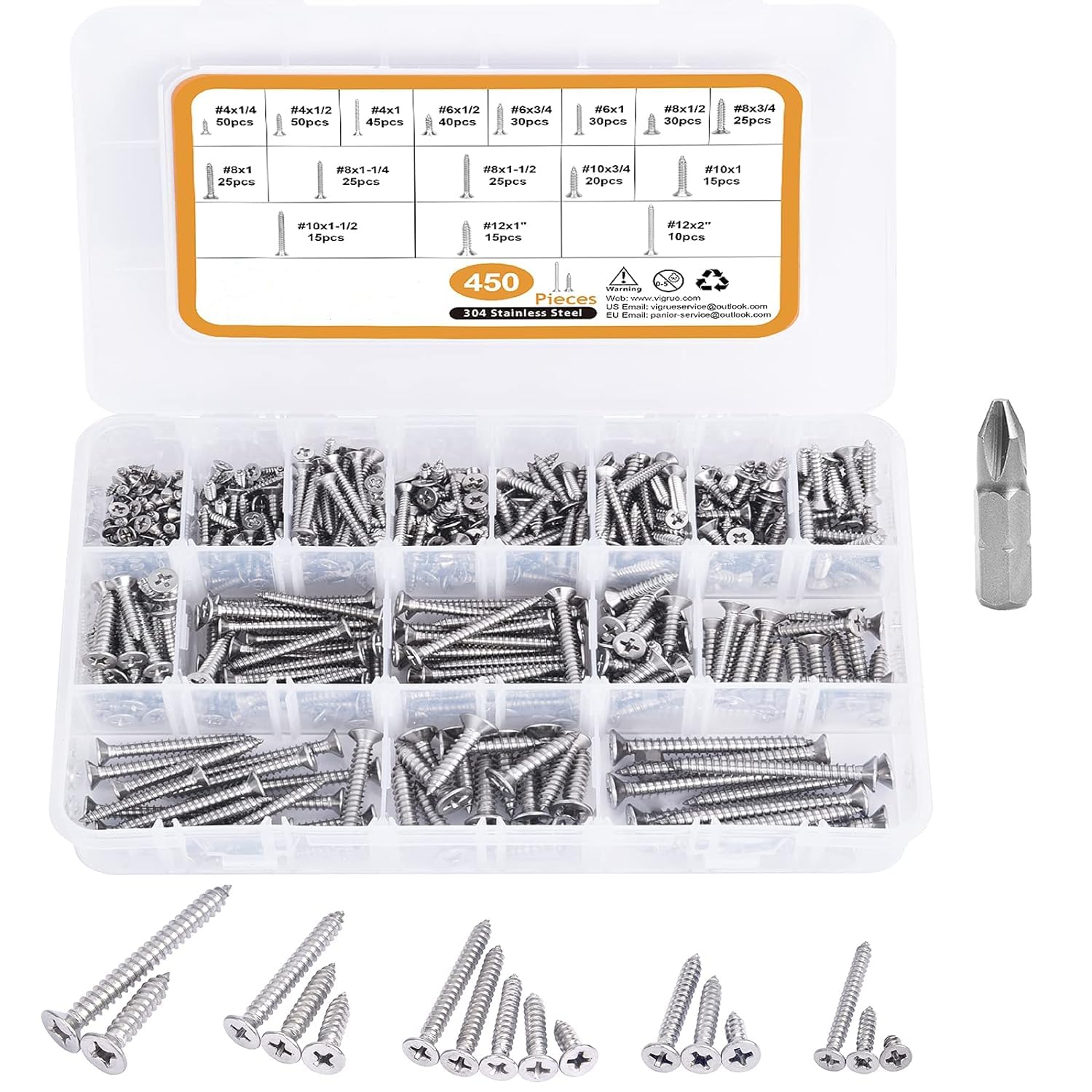 Caston Hardware 304 Stainless Steel Wood Screws Assortment Kit - Caston Hardware London