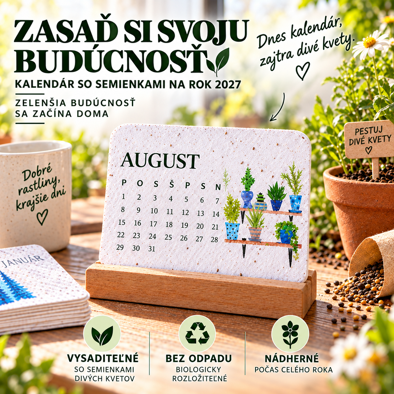 🔥 Predčasná sviatočná akcia – 50 % ZĽAVA 🌱 Ekologický, vysaditeľný kalendár „Timeless“ so semienkami 2027✨