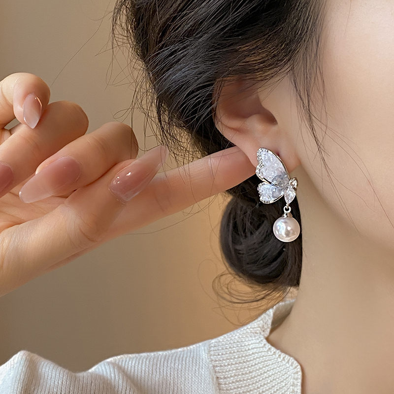 Butterfly Imitation Pearl Drop Earrings