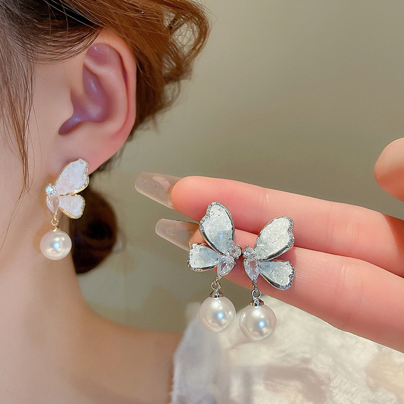 Butterfly Imitation Pearl Drop Earrings