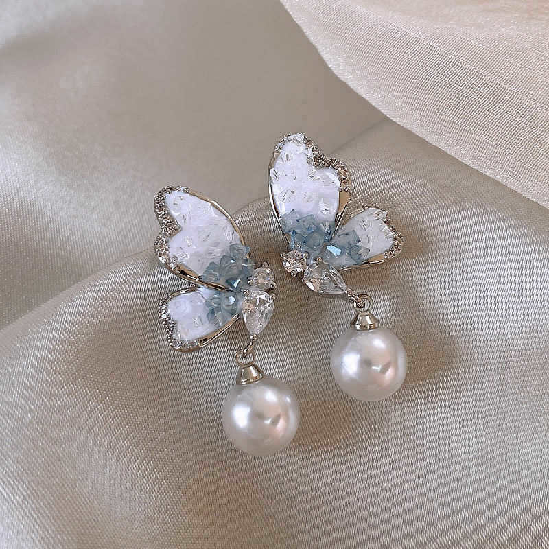 Butterfly Imitation Pearl Drop Earrings