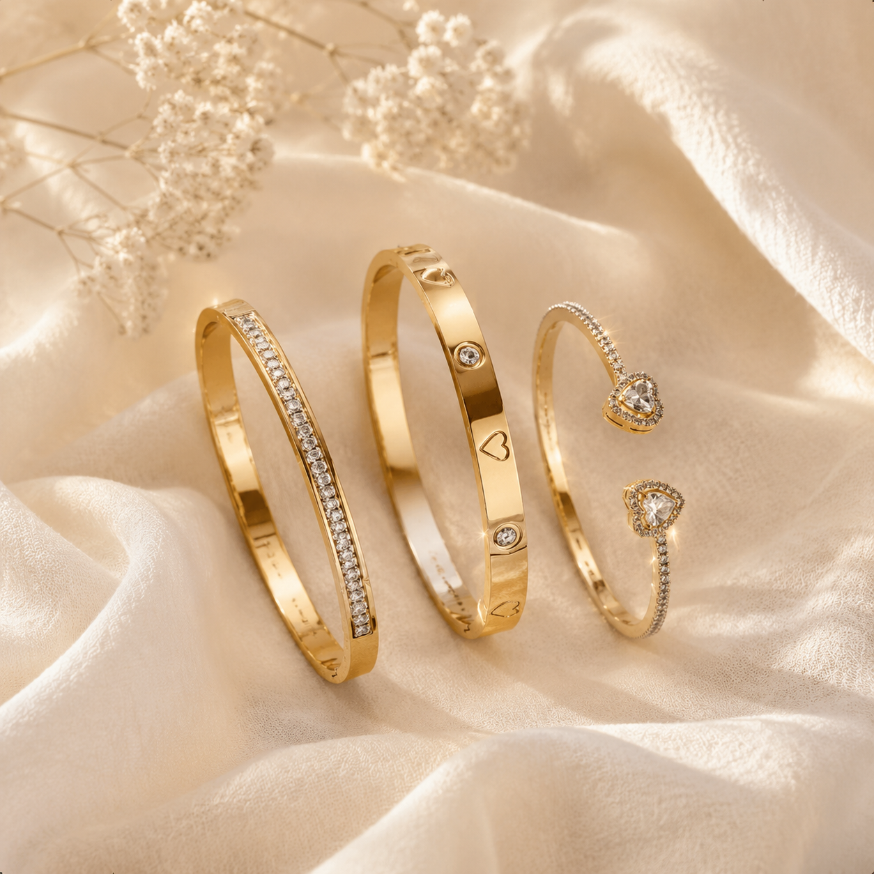 Heart Accent Bangle Set