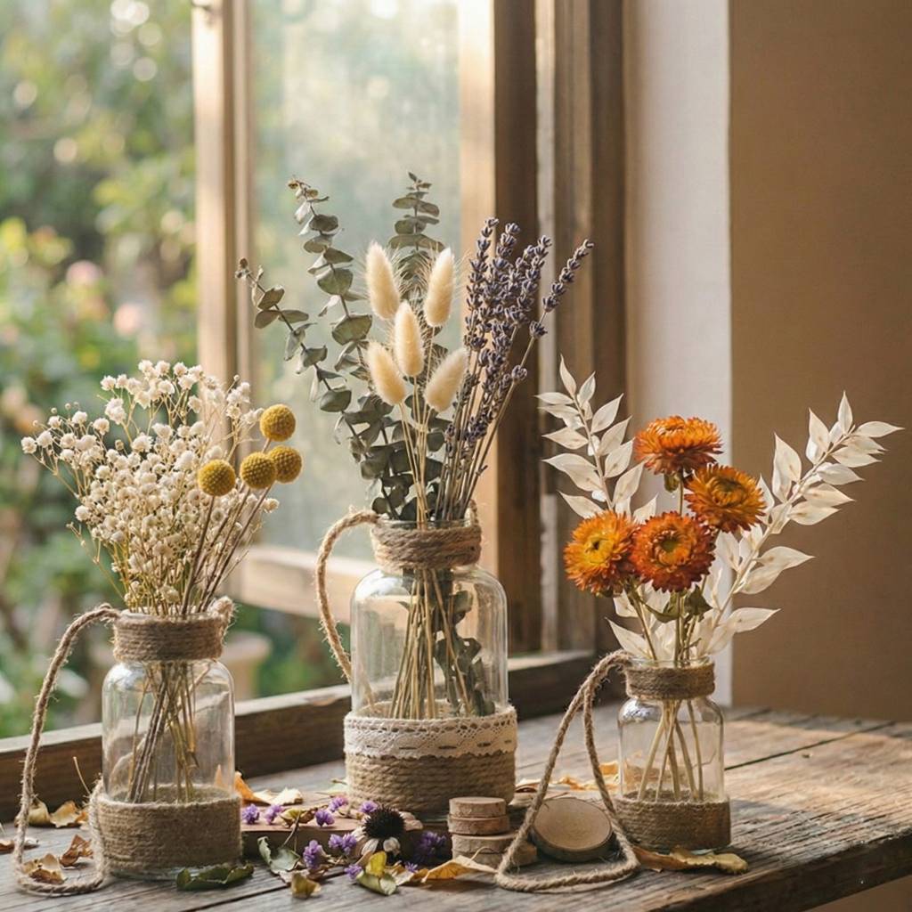 Glass vase with natural woven accents