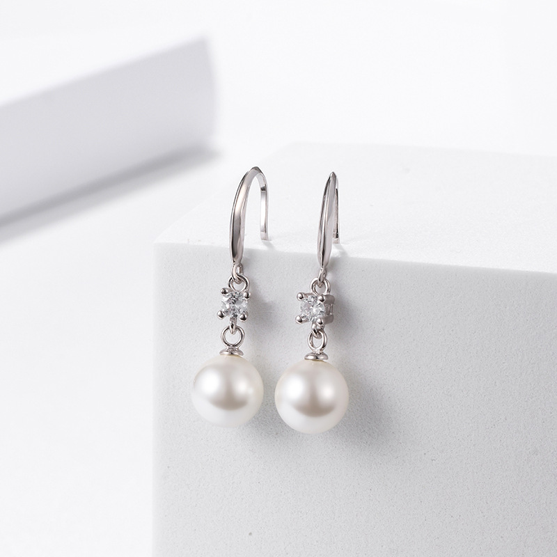 White Pearl-Look Pendant Earrings