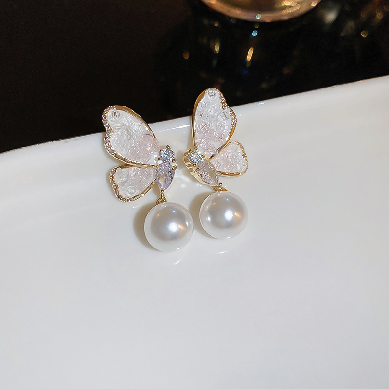 Butterfly Imitation Pearl Drop Earrings
