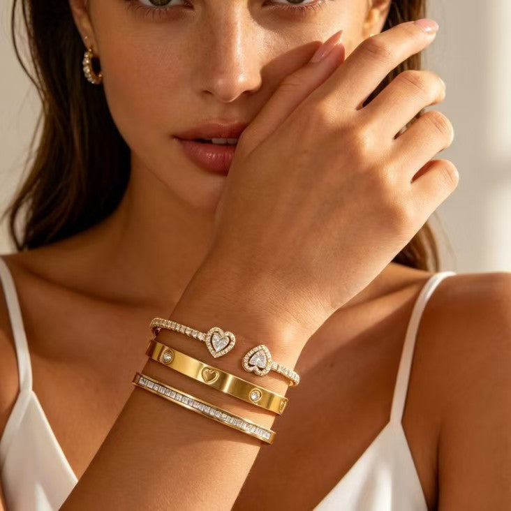 Heart Accent Bangle Set