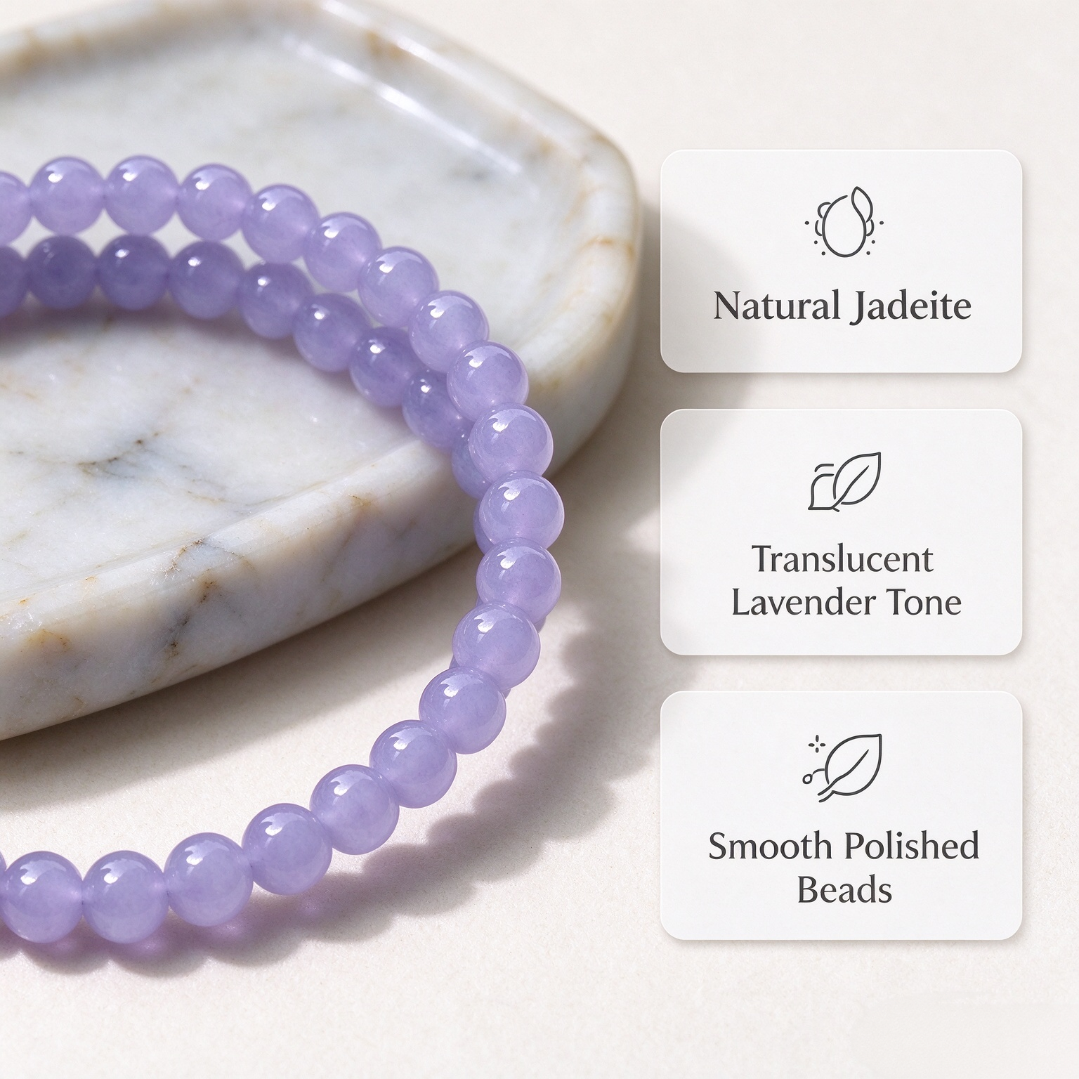 Natural Lavender Jadeite Beaded Bracelet