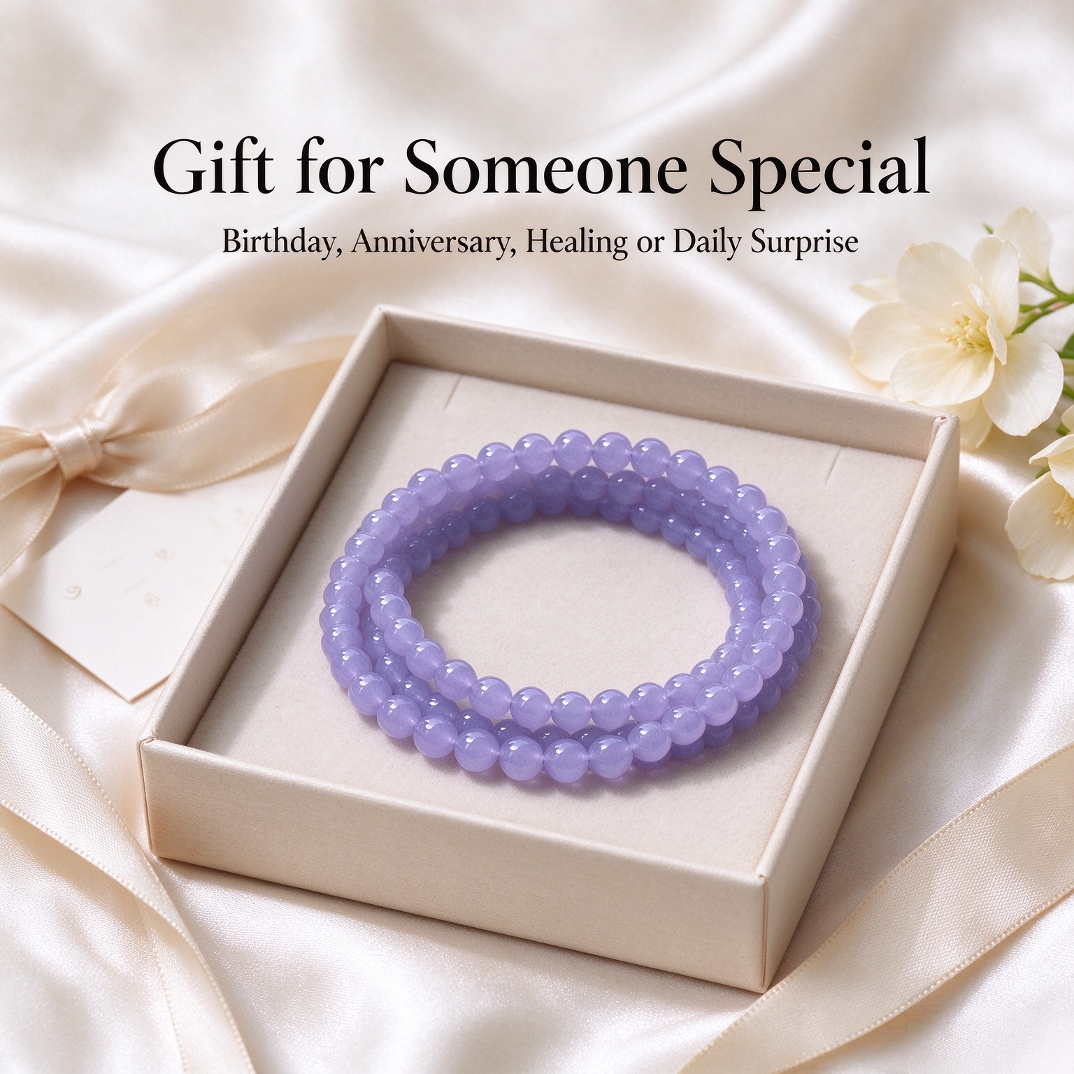 Natural Lavender Jadeite Beaded Bracelet